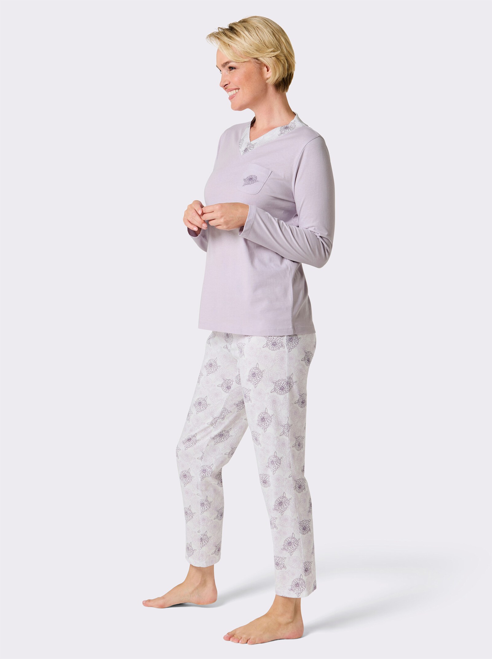 wäschepur Schlafanzug - flieder-weiß-bedruckt
