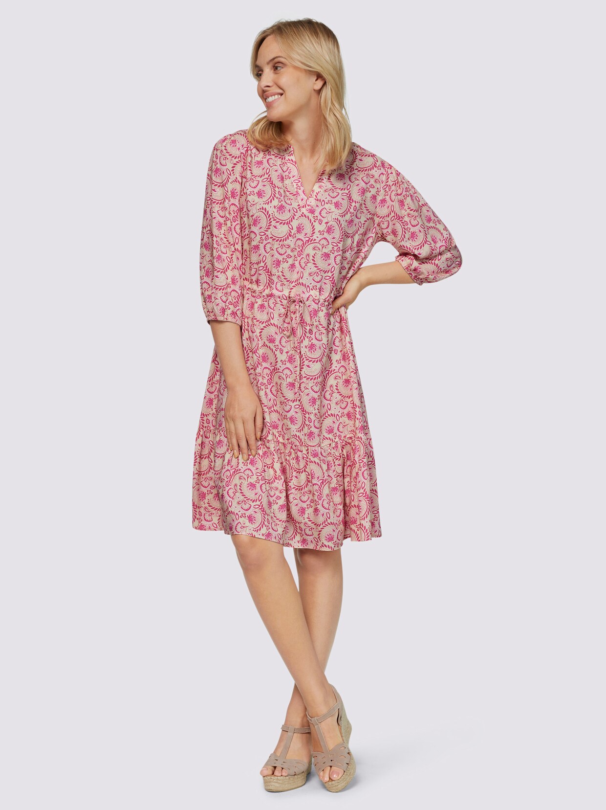heine Druck-Kleid - sand-pink-bedruckt