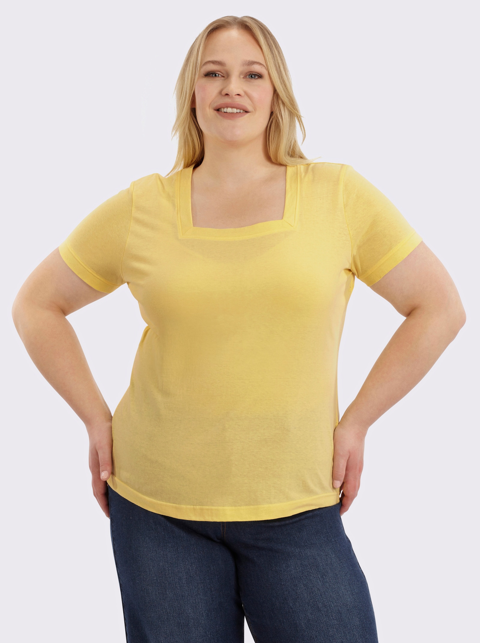 Kurzarmshirt mit Karree-Ausschnitt - gelb