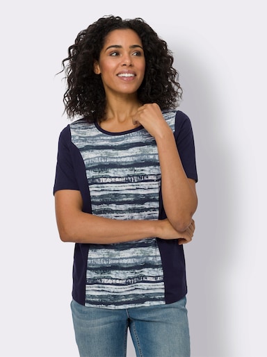 Kurzarmshirt - marine-hellblau-bedruckt