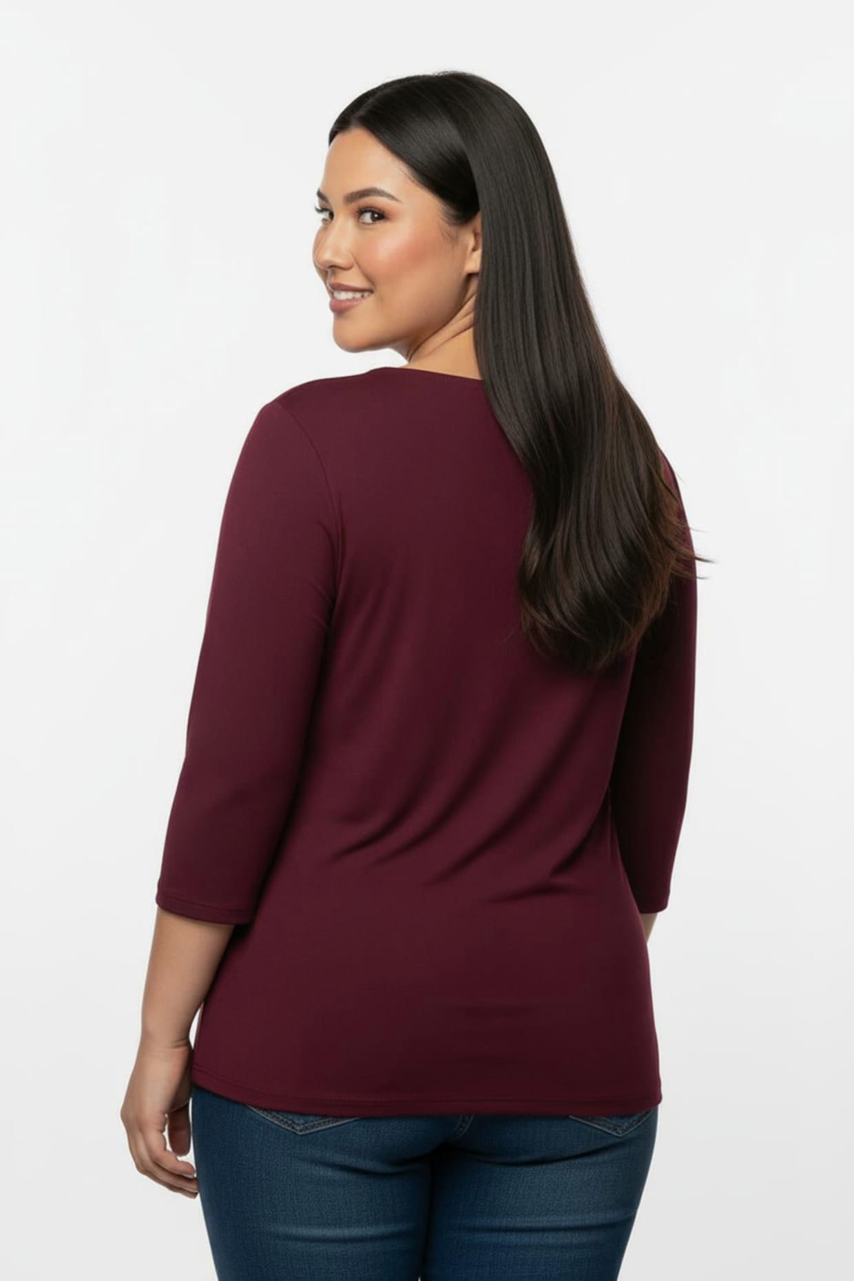 Wasserfallshirt mit 3/4-langen Ärmeln - burgund