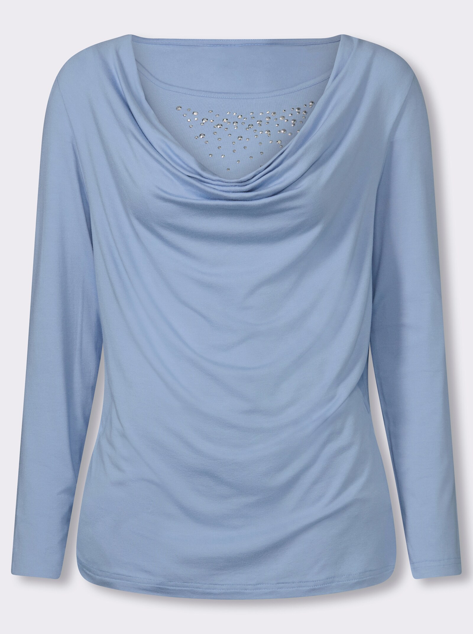 Wasserfallshirt mit Glitzerstein-Applikation - eisblau