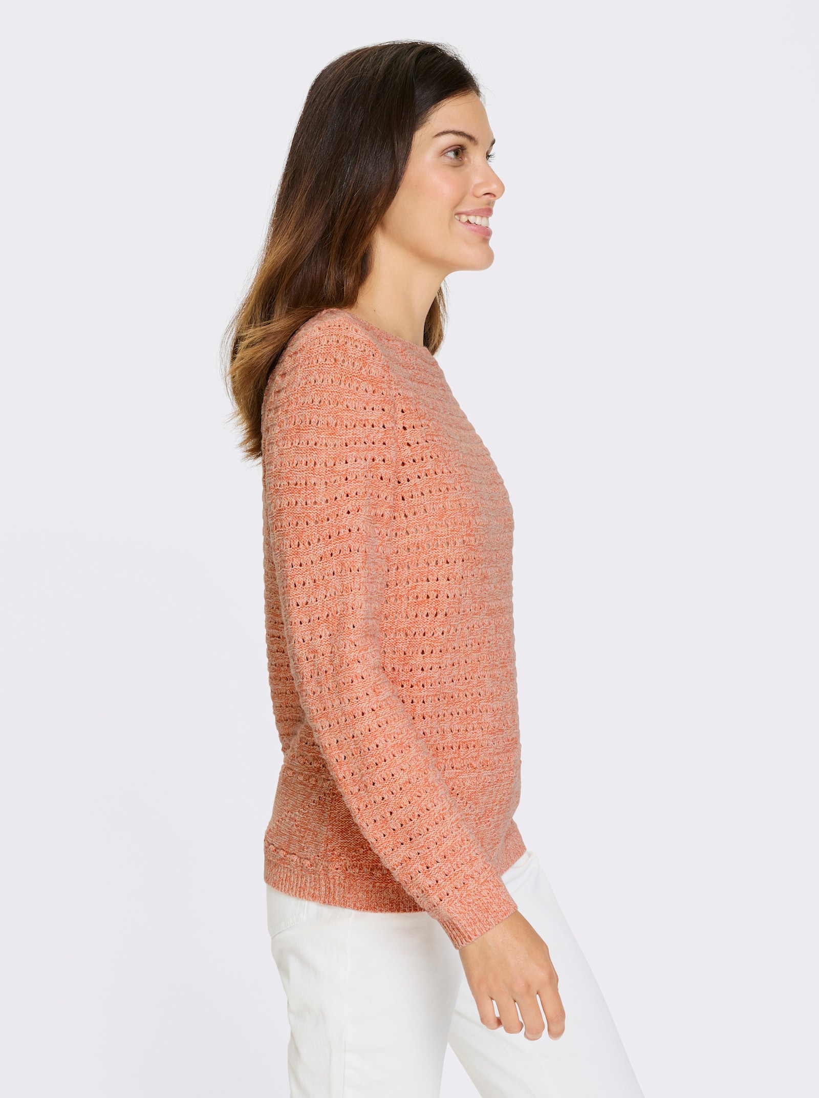 Ajourpullover in gemêleerde look - apricot/ecru gemêleerd