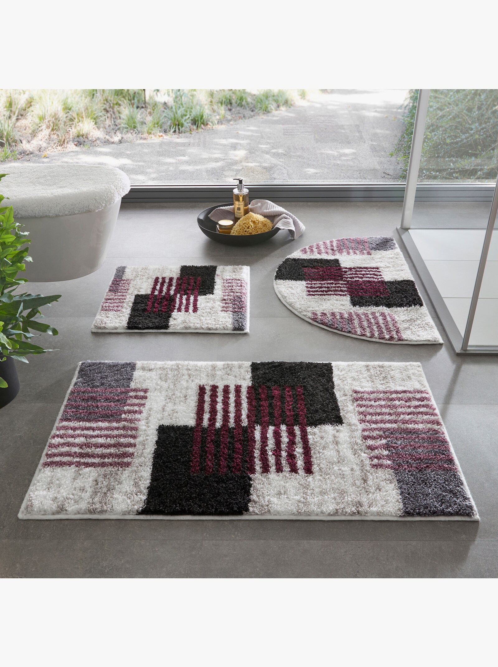 Grund Badematte - beere-ecru-gemustert