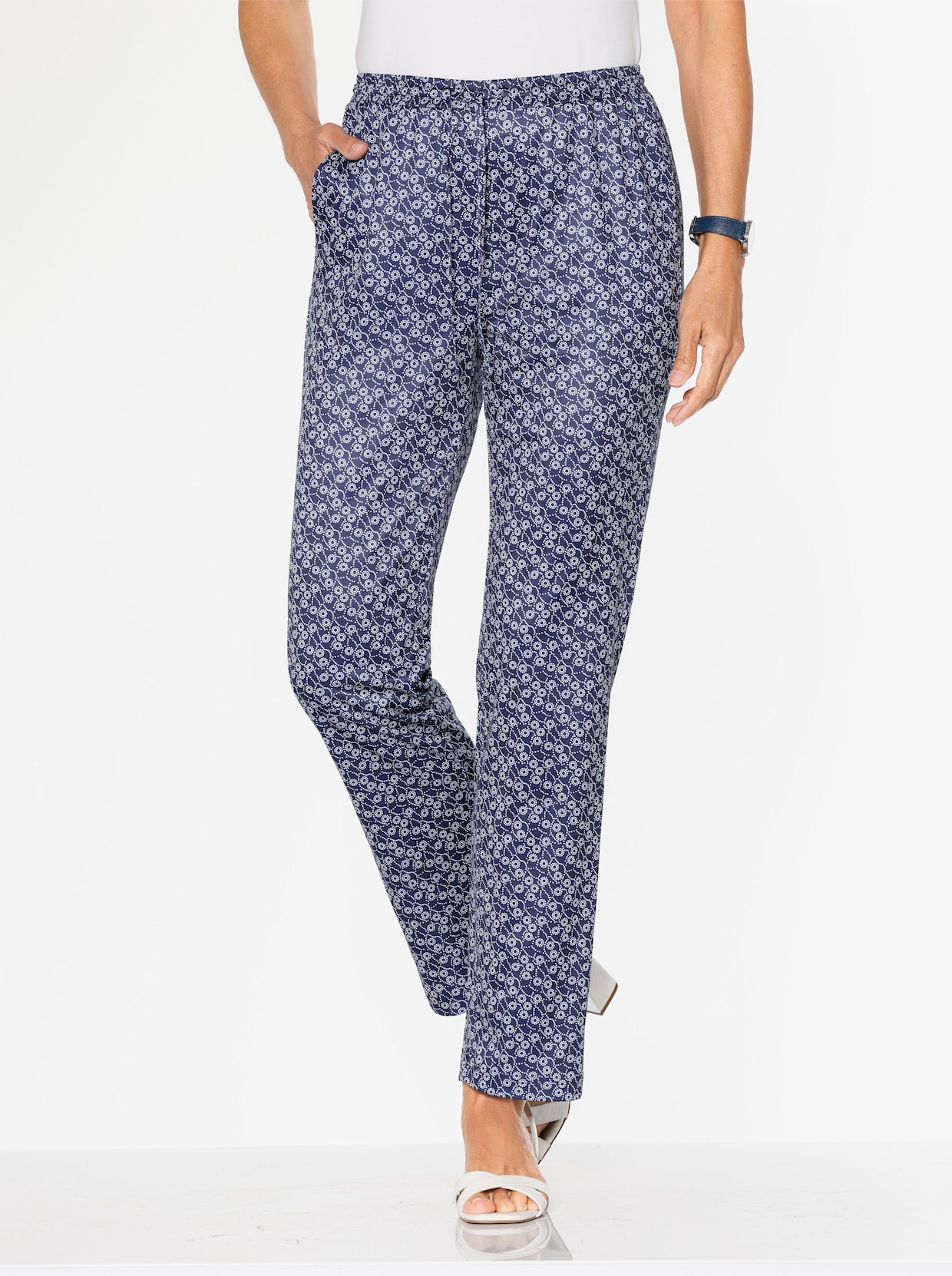 Jerseybroek - marine/wit golvend