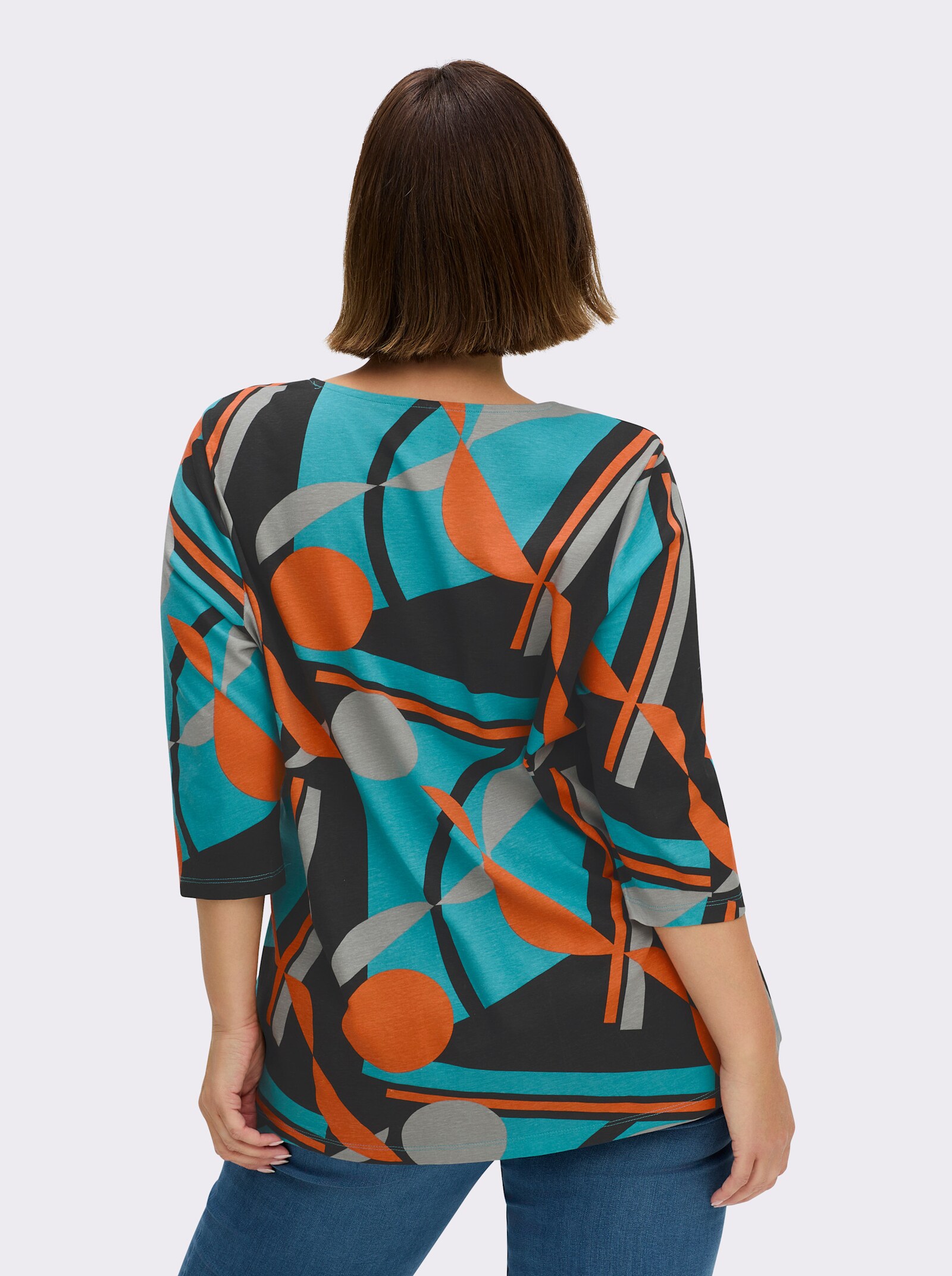 Longshirt mit Grafik-Druck - schwarz-türkis-bedruckt