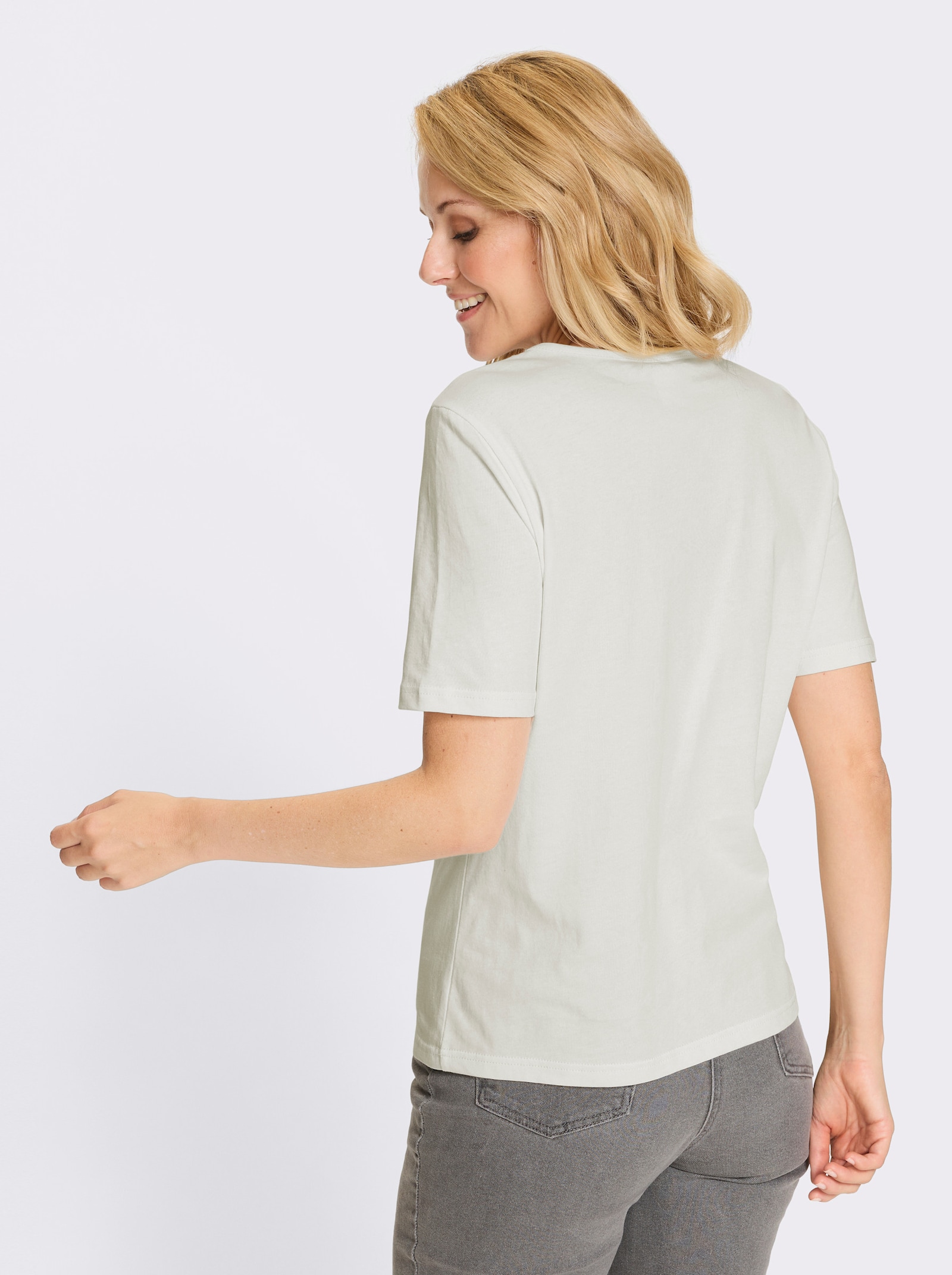 Kurzarmshirt mit Wiesenblumen-Druck - ecru