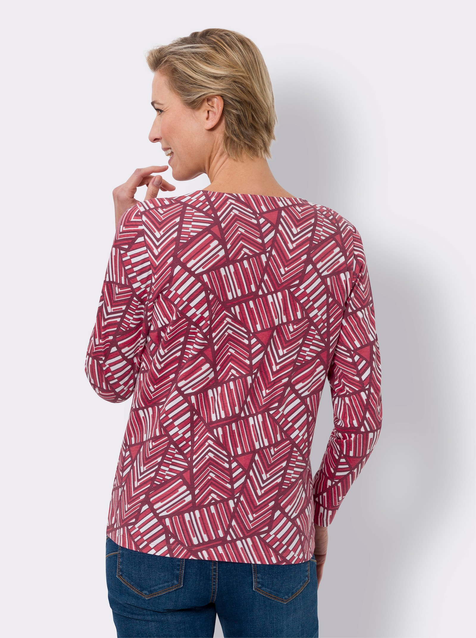 Tričko s dlhými rukávmi a grafickým vzorom - Hnedofialovo-svetlobéžová potlač