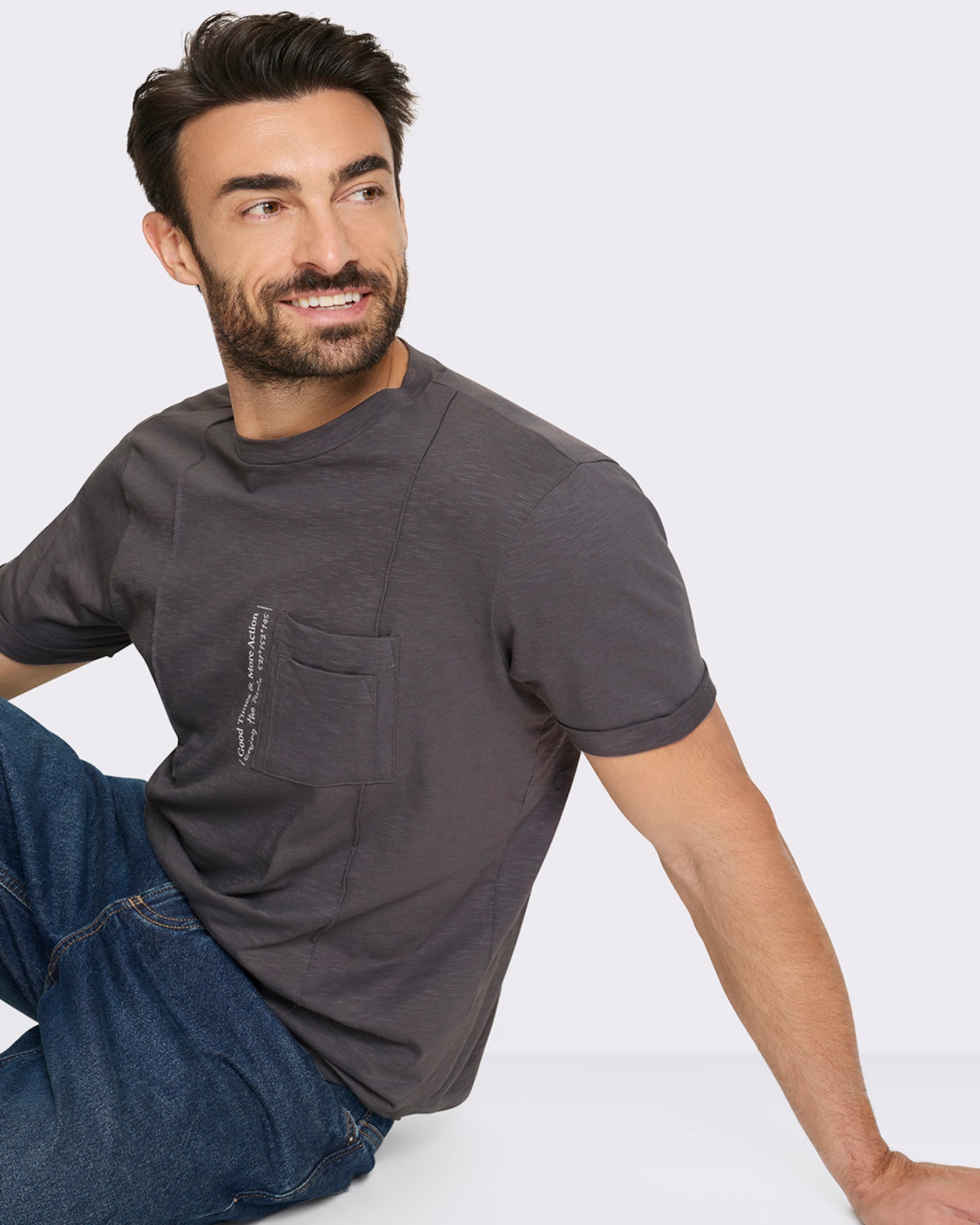 Marco Donati Kurzarmshirt mit Verzierung, kontrastfarben - anthrazit