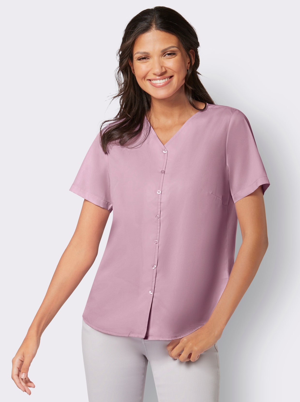 Blouse m. korte mouwen - roze