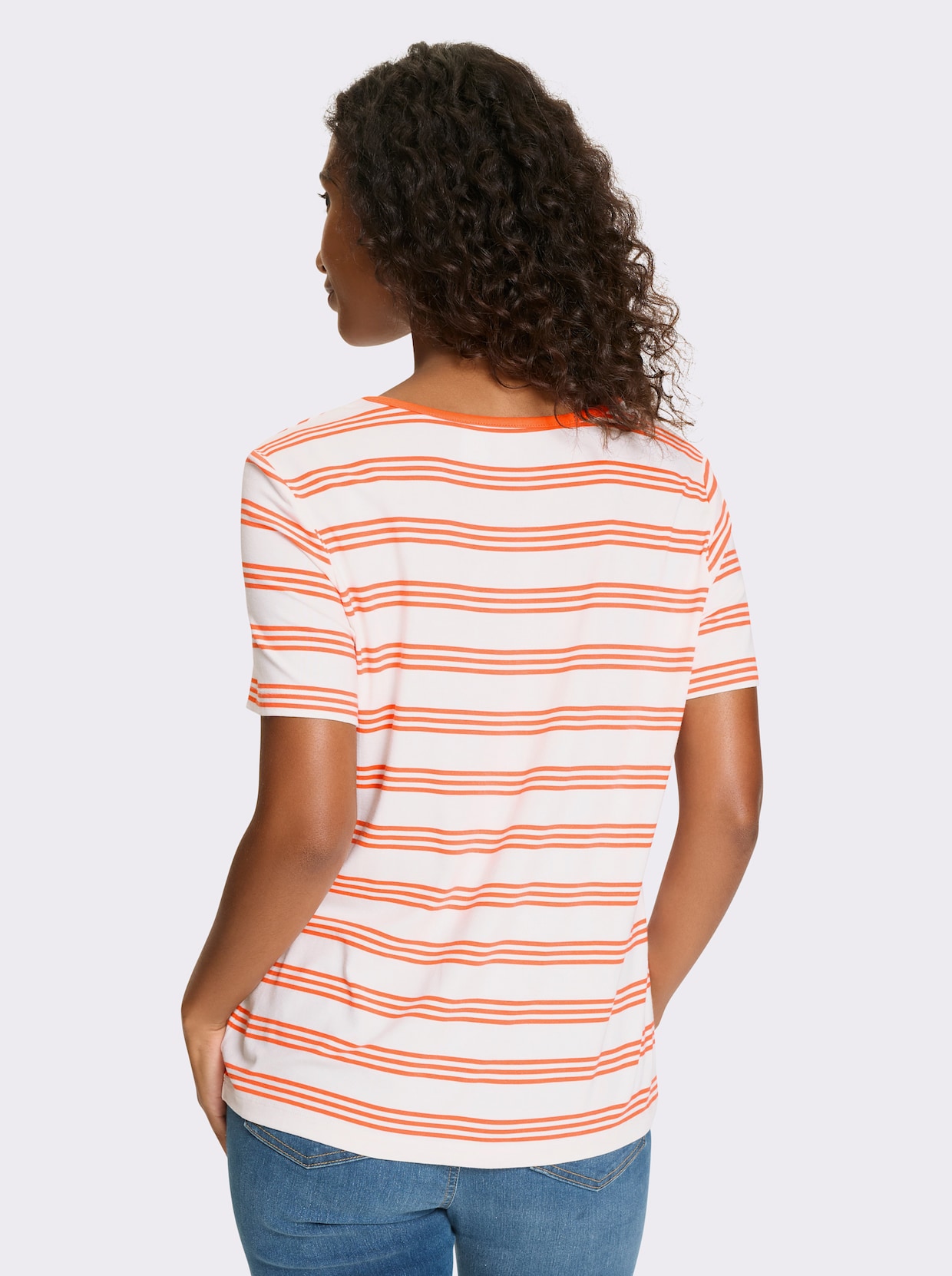 heine Kurzarmshirt - orange-ecru-gestreift