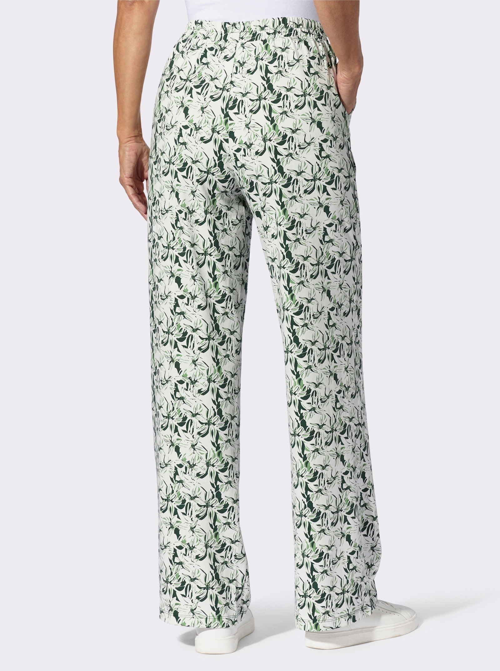 Freizeithose im Blumen-Dessin - ecru-moos-bedruckt