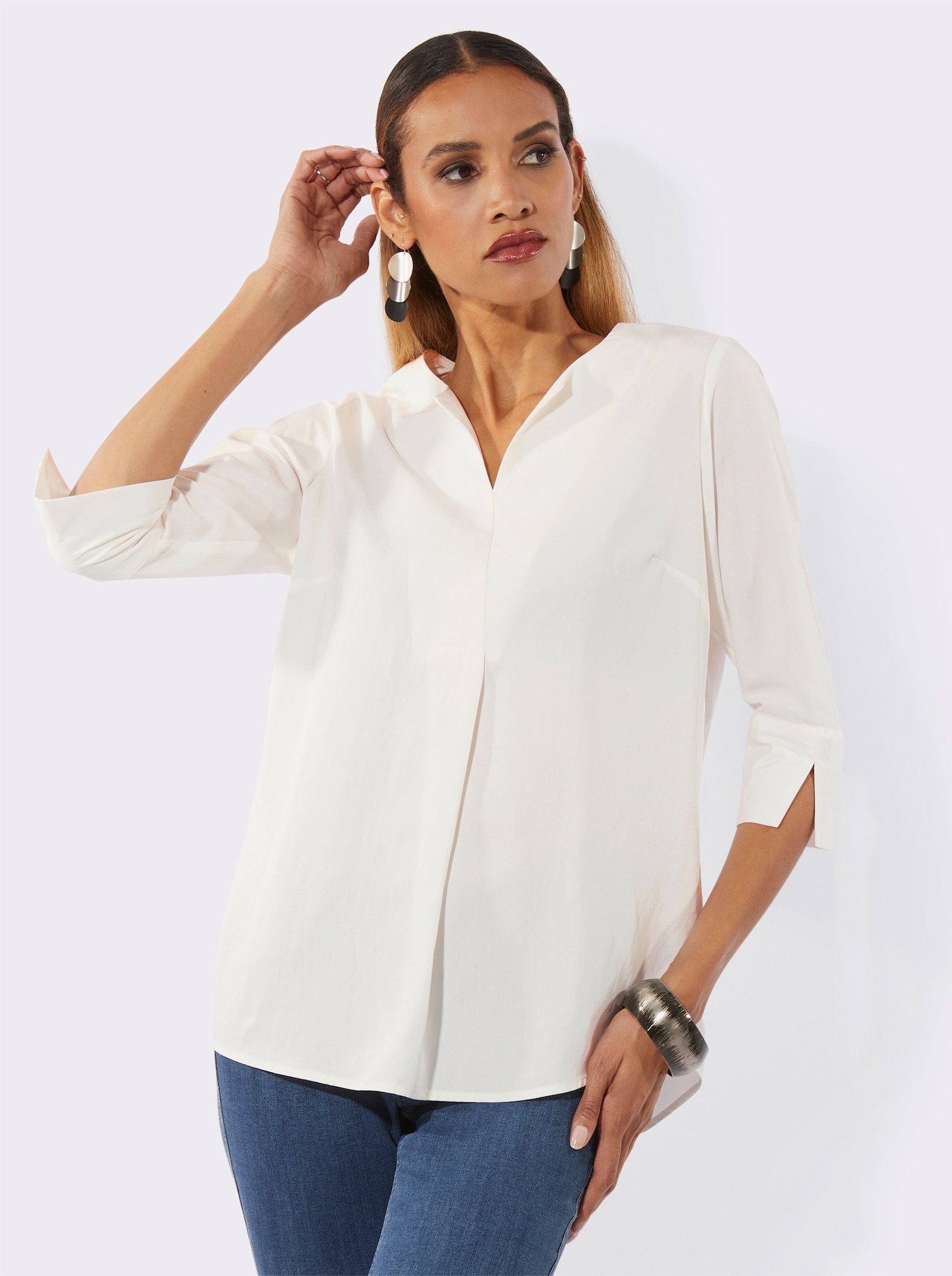 Schlupfbluse mit 3/4-Ärmeln - ecru