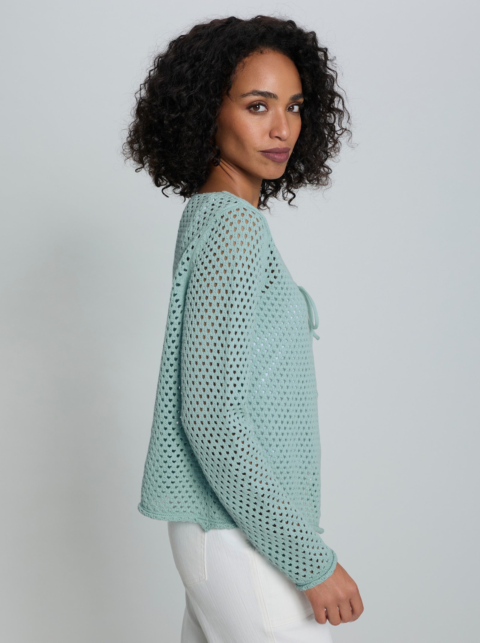 heine Ajourstrickjacke mit Rollkanten - mint