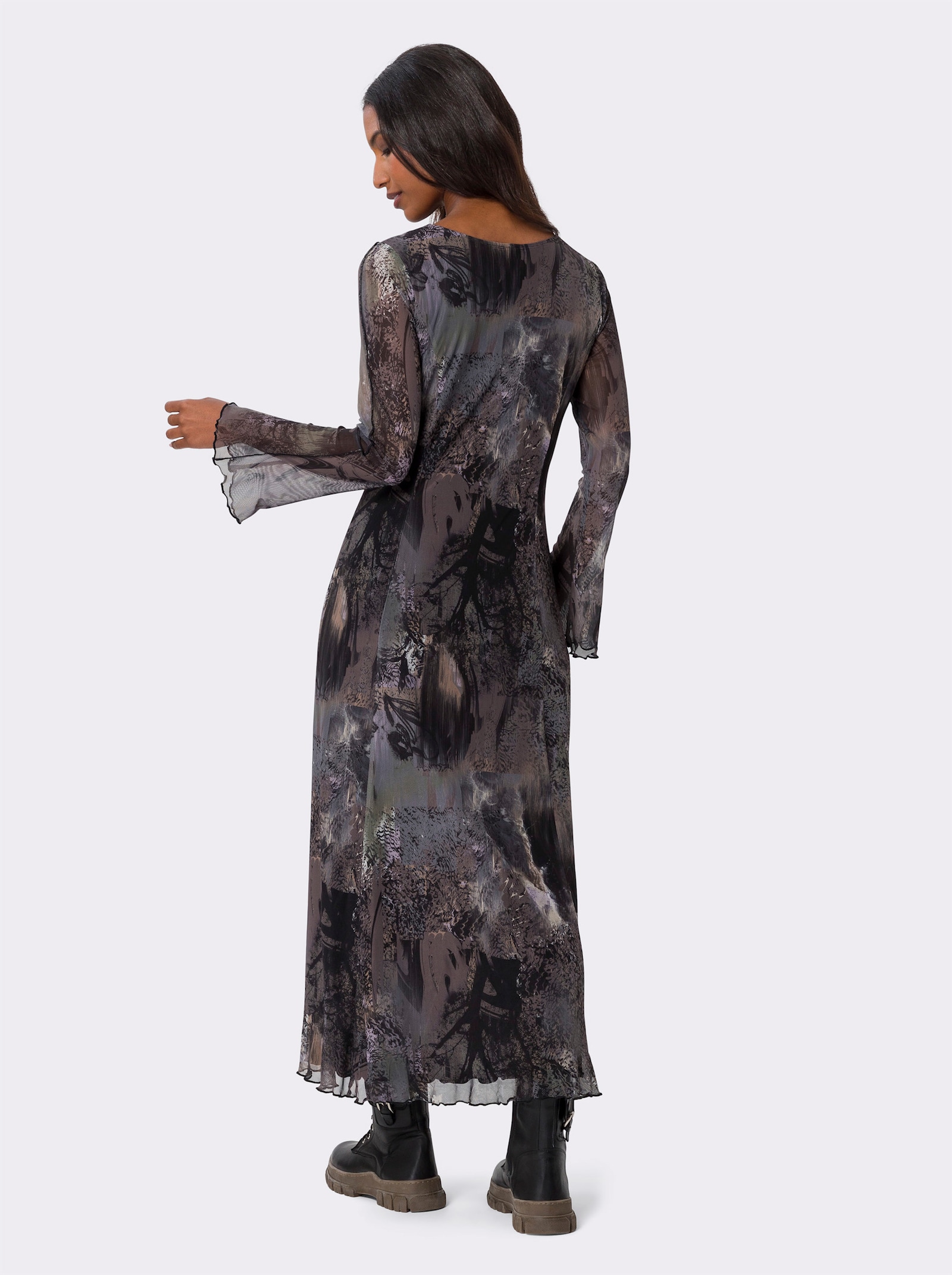 heine Druckkleid mit Ziernähten - dunkeltaupe-schwarz-bedruckt