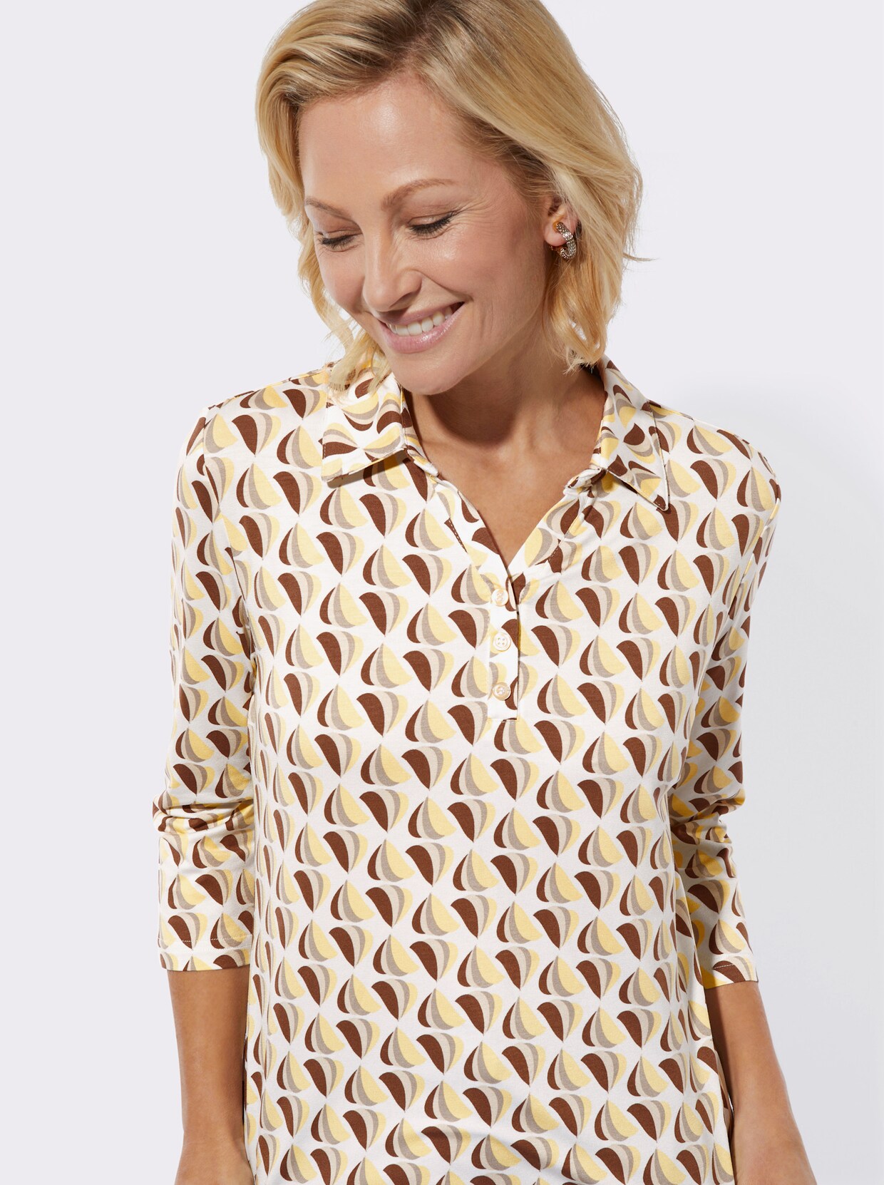 Poloshirt - zitrone-braun-bedruckt