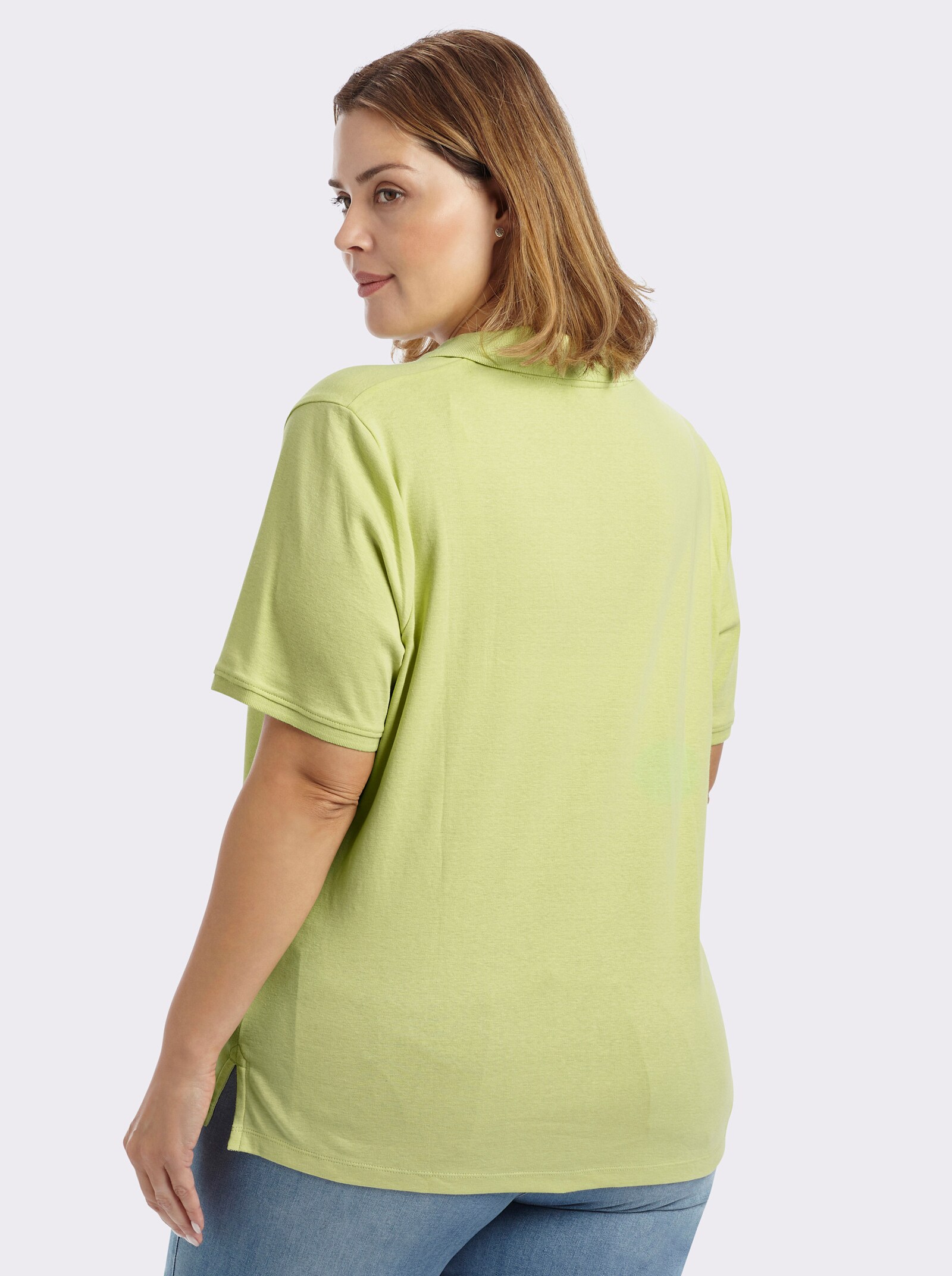 sheego Poloshirt mit V-Ausschnitt - pistazie