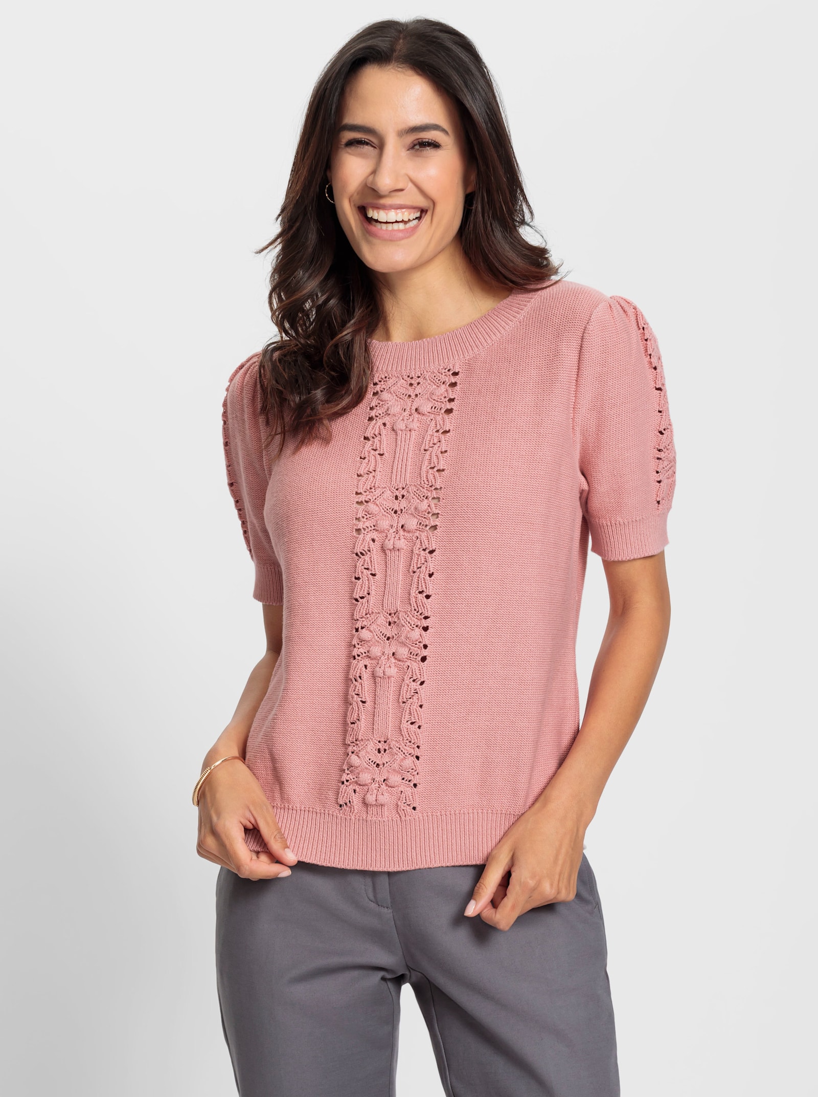 Pull en coton avec motif ajouré - quartz rose