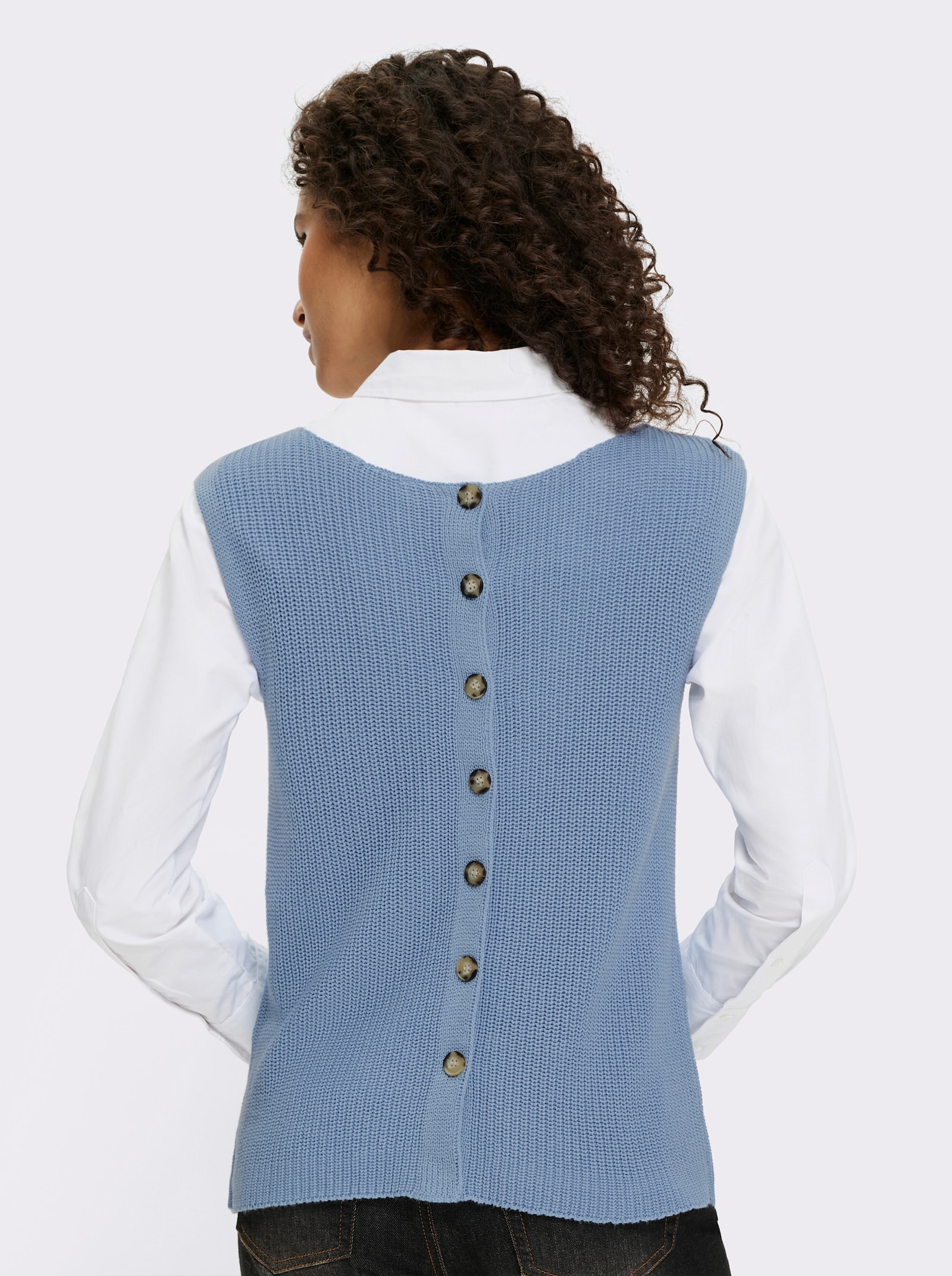 heine Stricktop mit Zierknopfleiste hinten - bleu