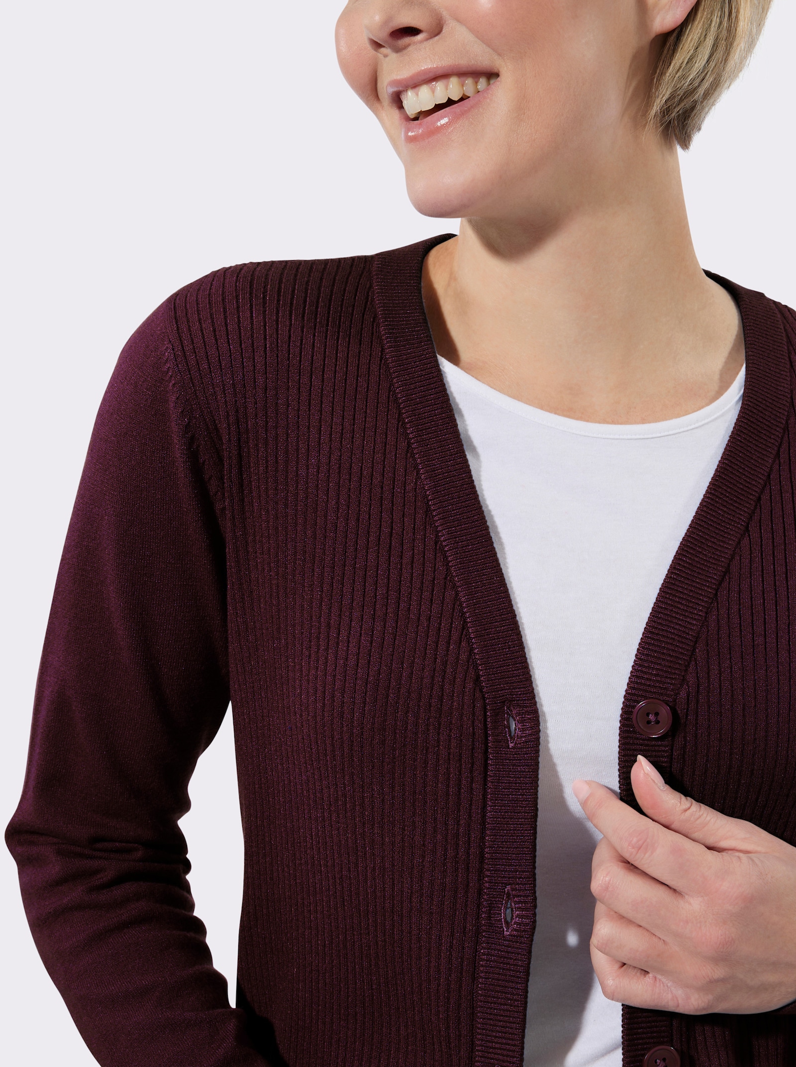 Strickjacke mit V-Ausschnitt - burgund