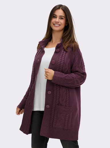 Longstrickjacke mit Einstrickmuster - burgund
