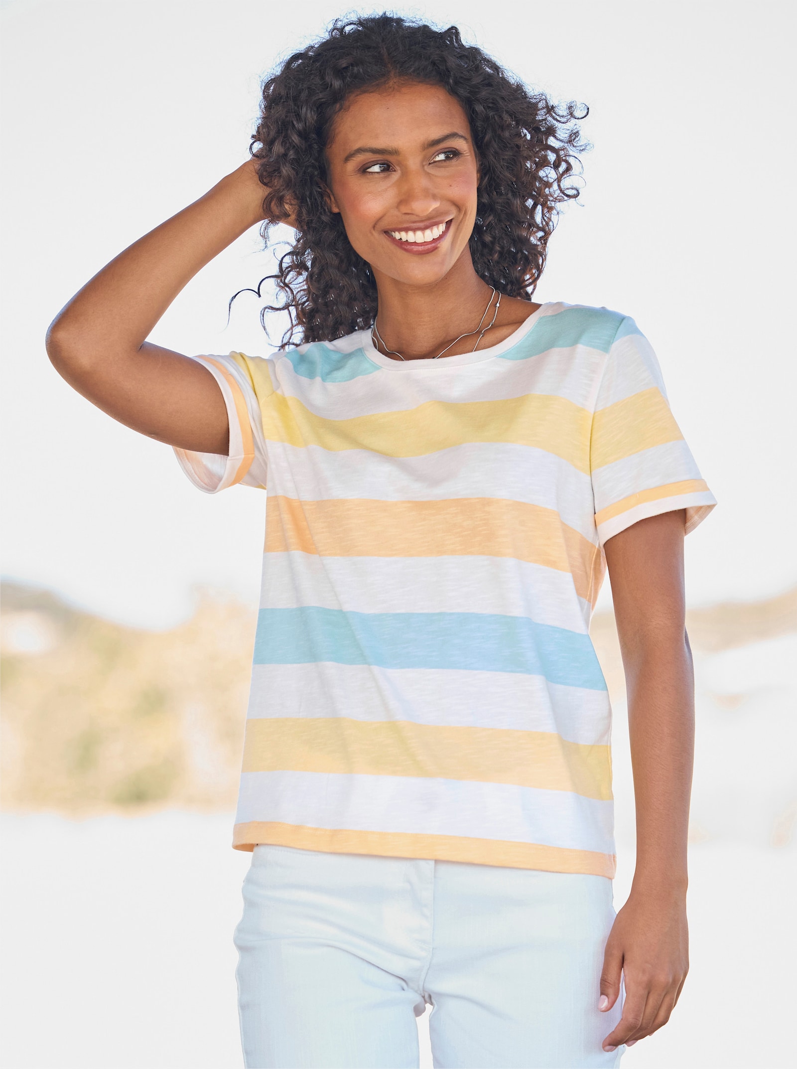 heine Ringelshirt mit Rundhals-Ausschnitt - apricot-weiß-geringelt