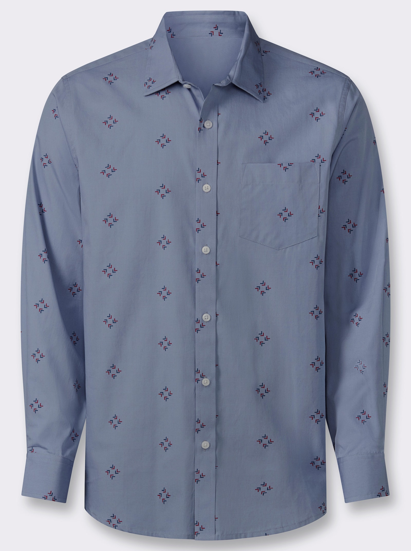 Langarmhemd mit Allover-Print - taubenblau