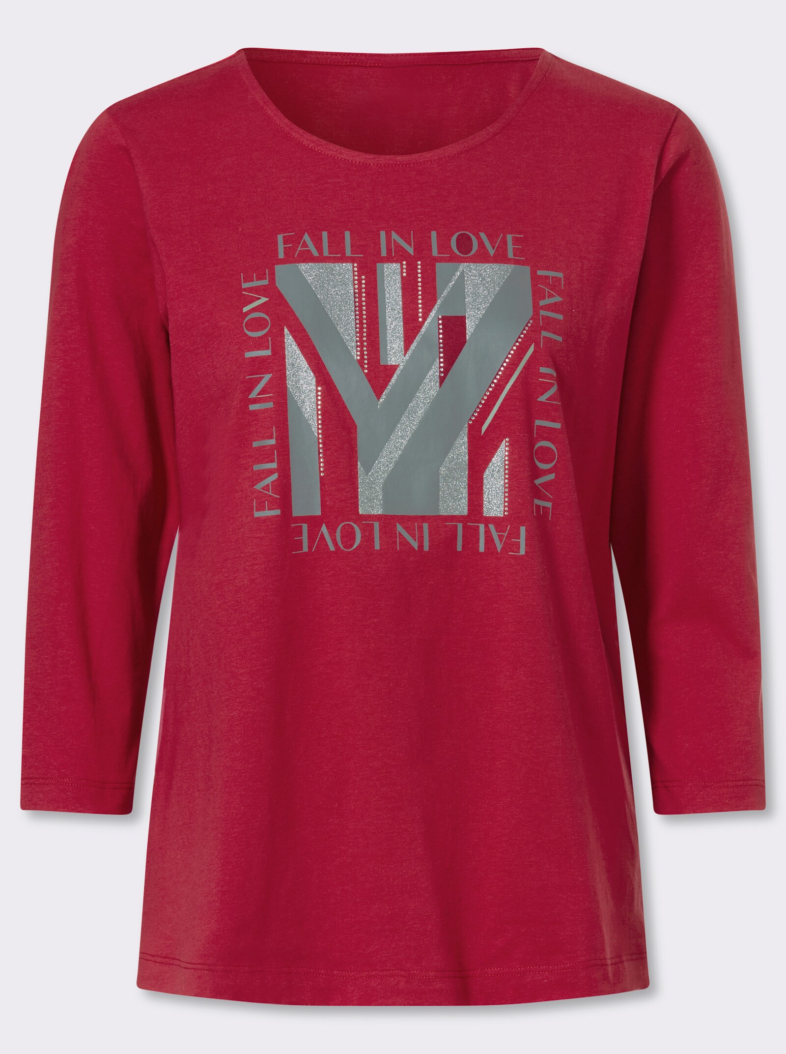 3/4-Arm-Shirt mit Glitzerdruck - rot-grau