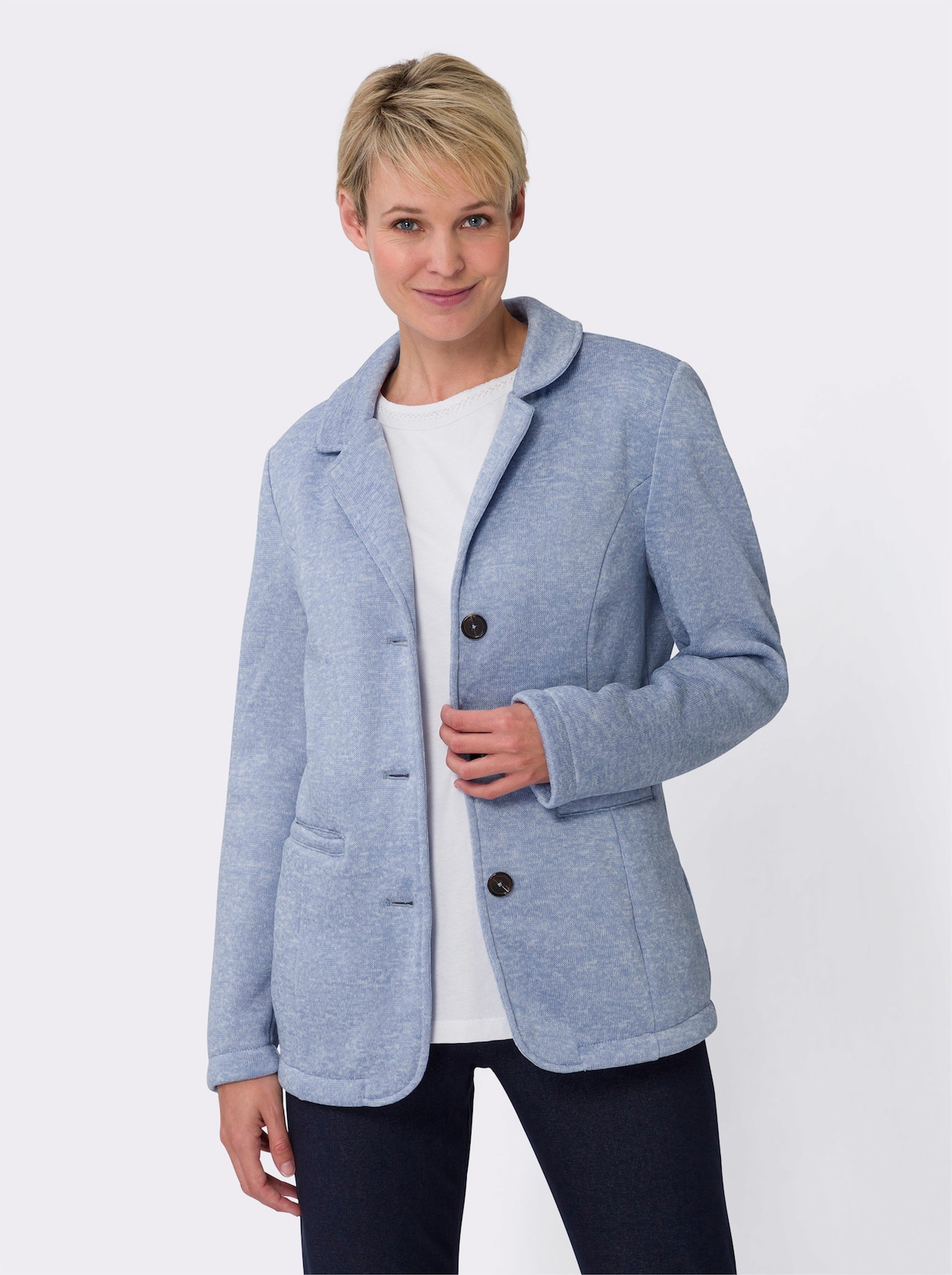 Tricotfleece blazer - bleu gemêleerd