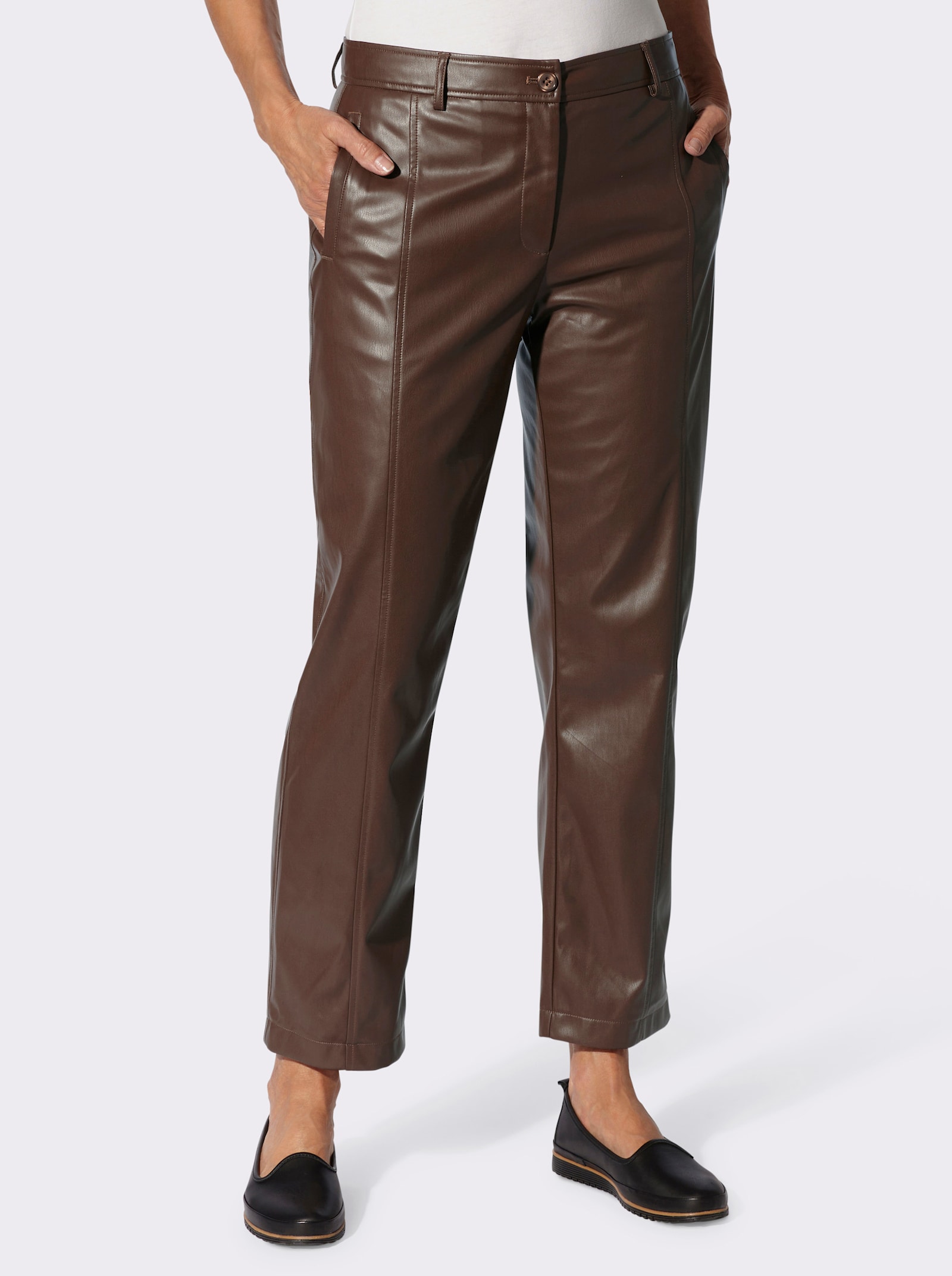 Lederimitathose mit Teilungsnaht vorne - schoko