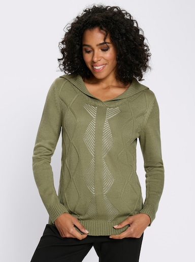 Langarm-Pullover mit Umlegekragen - schilf