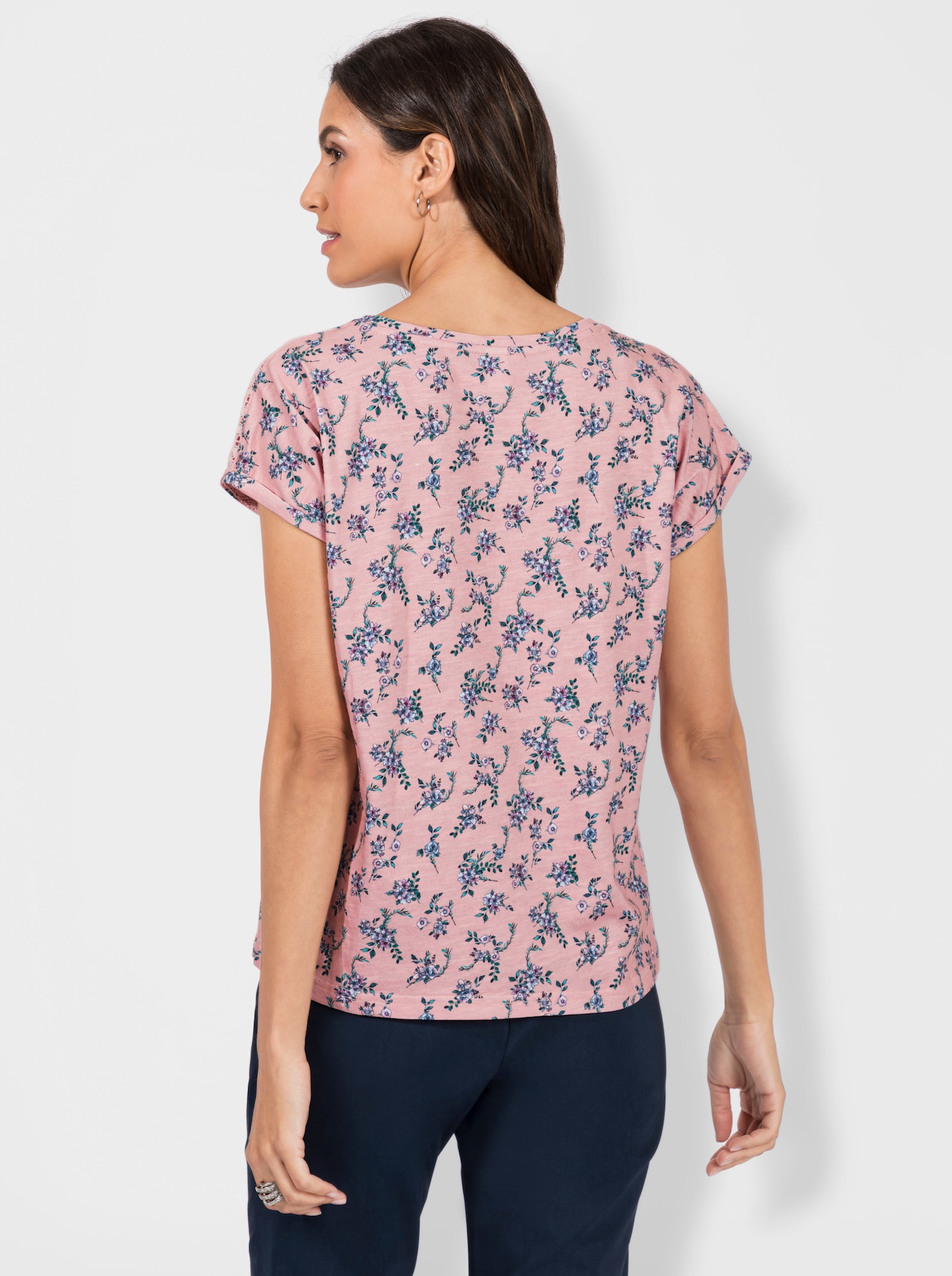 Print-Shirt mit Spitzeneinsatz - rosenquarz-kalkmint-bedruckt