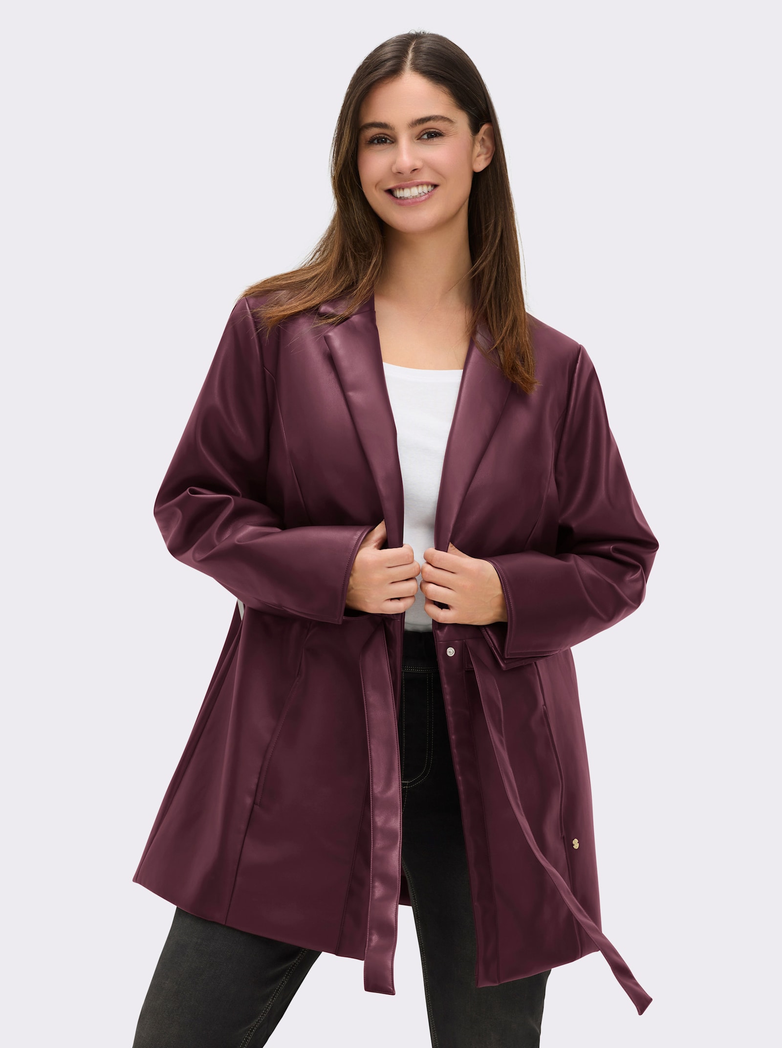 sheego Jacke in Blazer-Optik, mit Bindeband - burgund