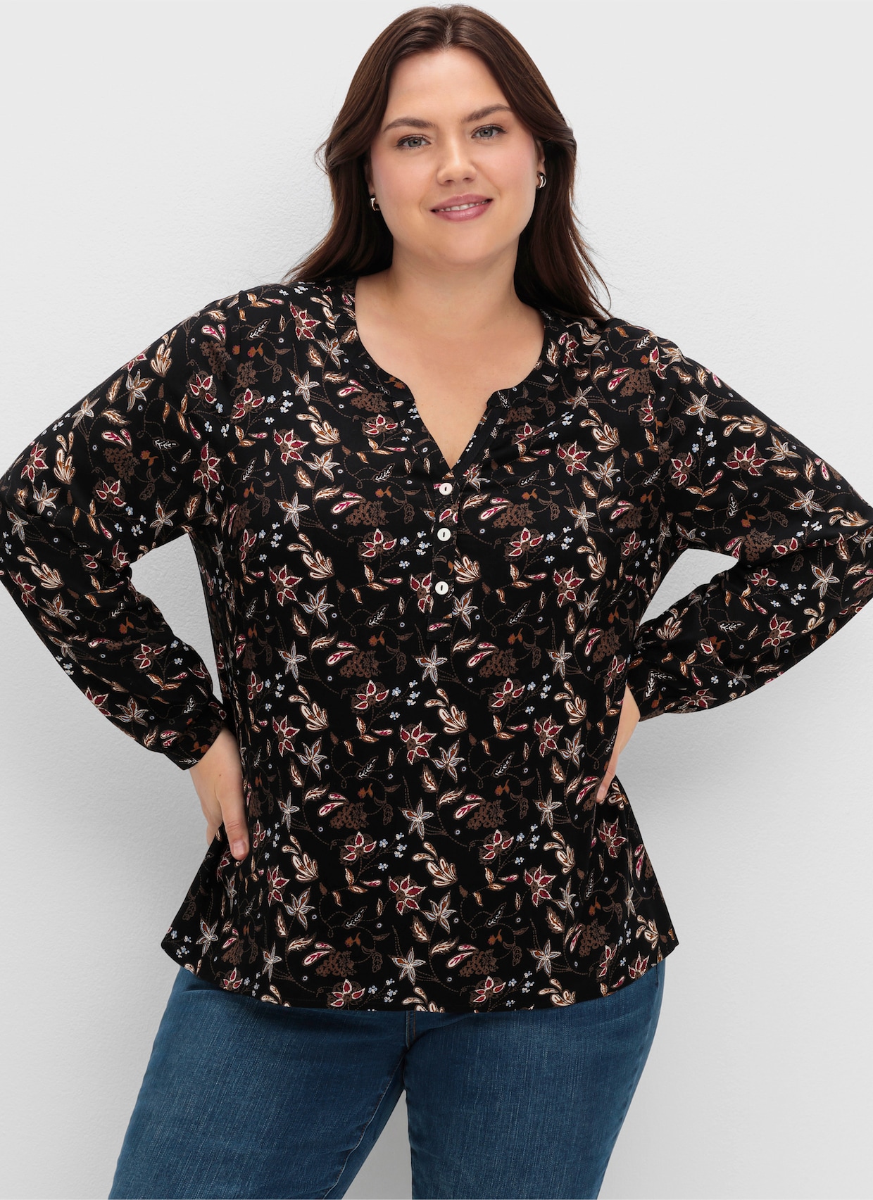 sheego Tuniek - aubergine + zwart gedessineerd