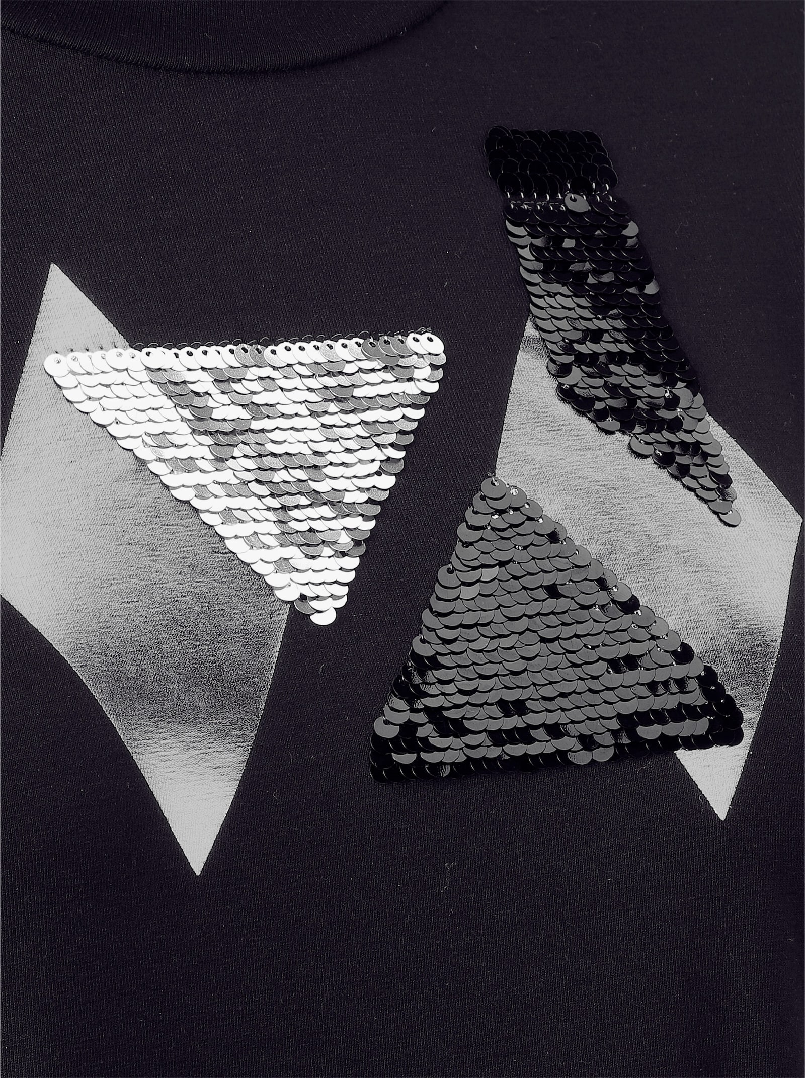 Rollkragenshirt mit Pailletten - schwarz