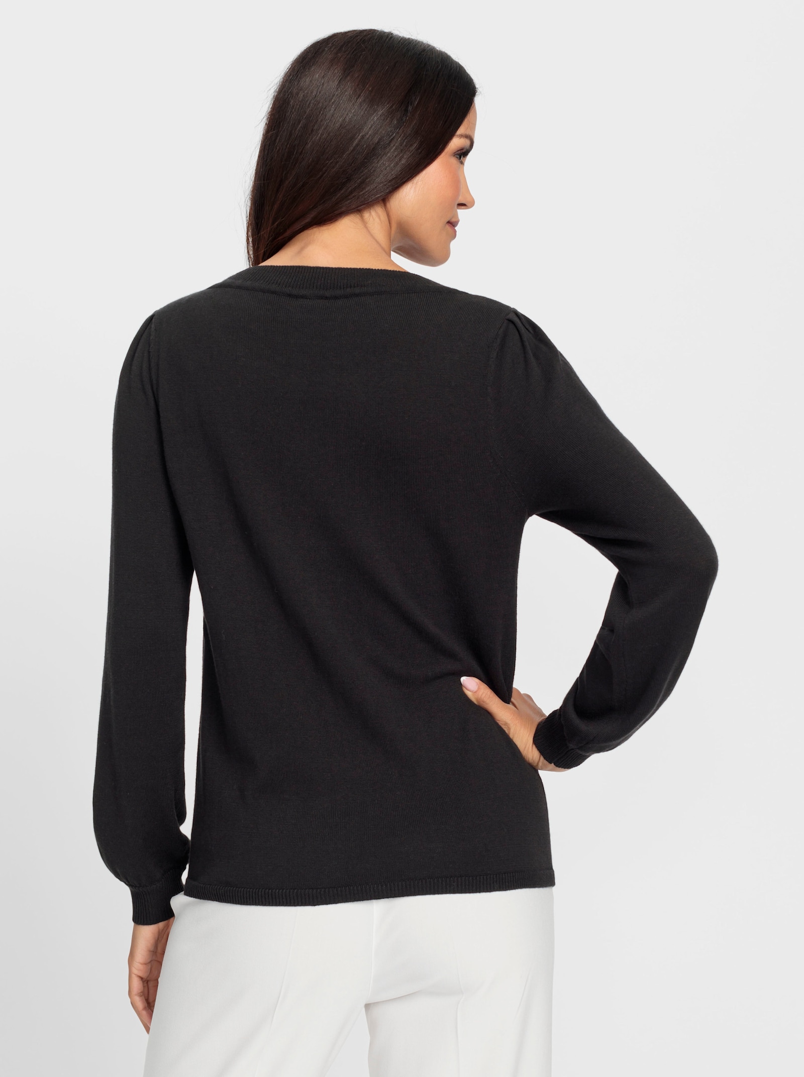 heine Pullover van fijntricot met glittersteentjes - zwart