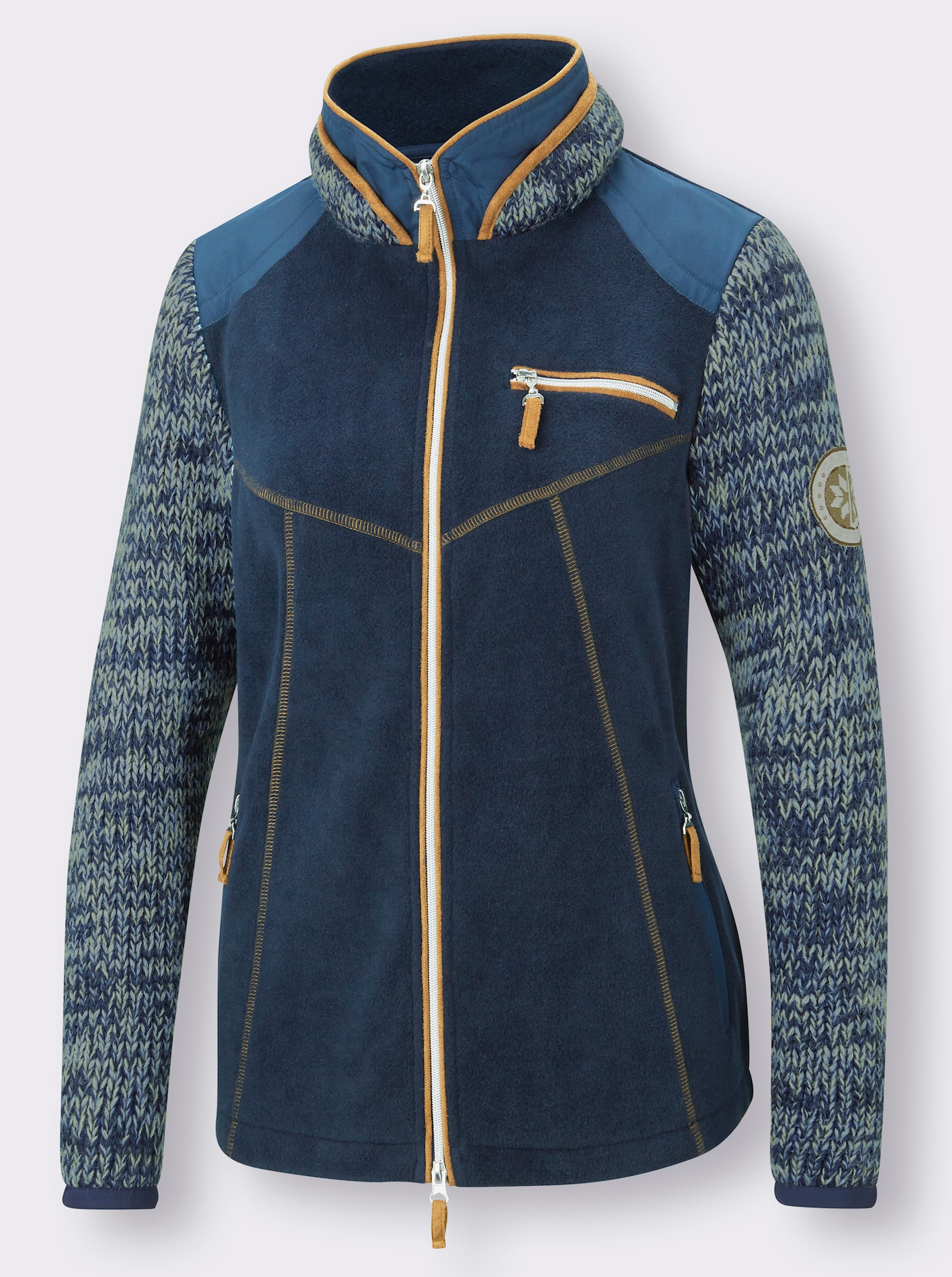 Fleecejack van een mix van fleece en tricot - marine gemêleerd