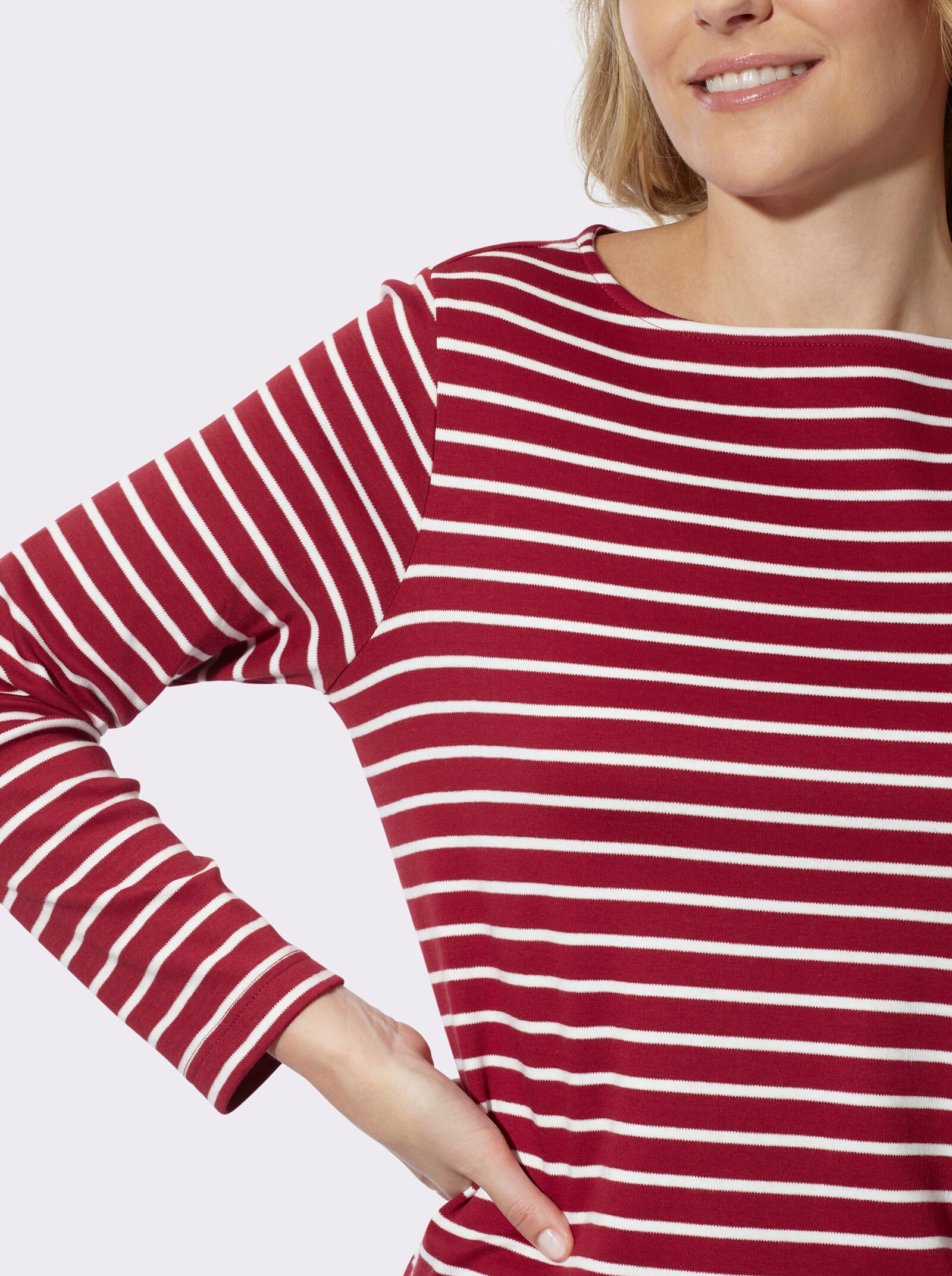  Sweatshirt im Ringel-Dessin - kirsche-ecru-geringelt