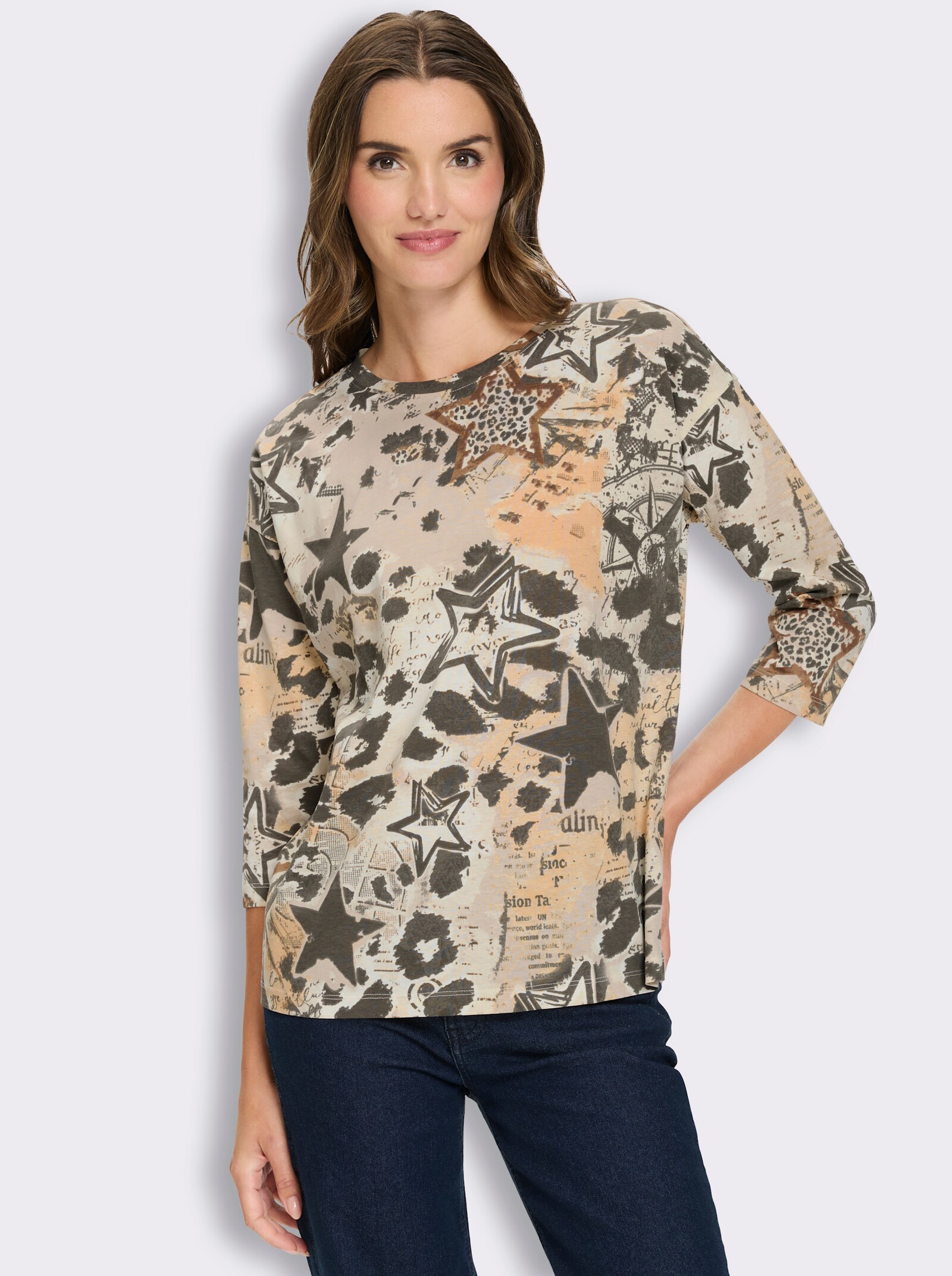 3/4-Arm-Shirt mit Print - champagner-graphit-bedruckt