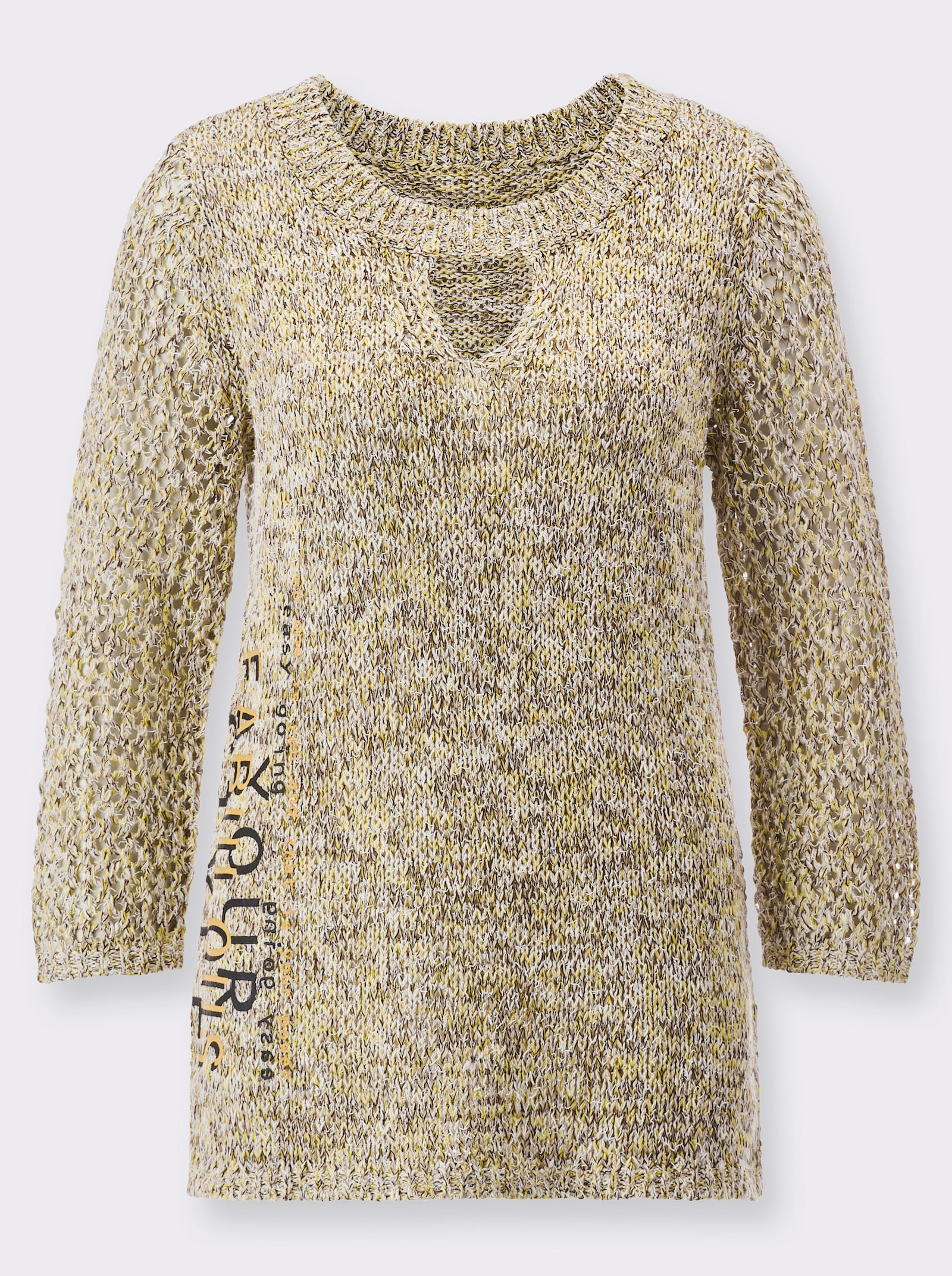 3/4 Arm-Pullover mit Glanzgarn - gelb-beige-meliert