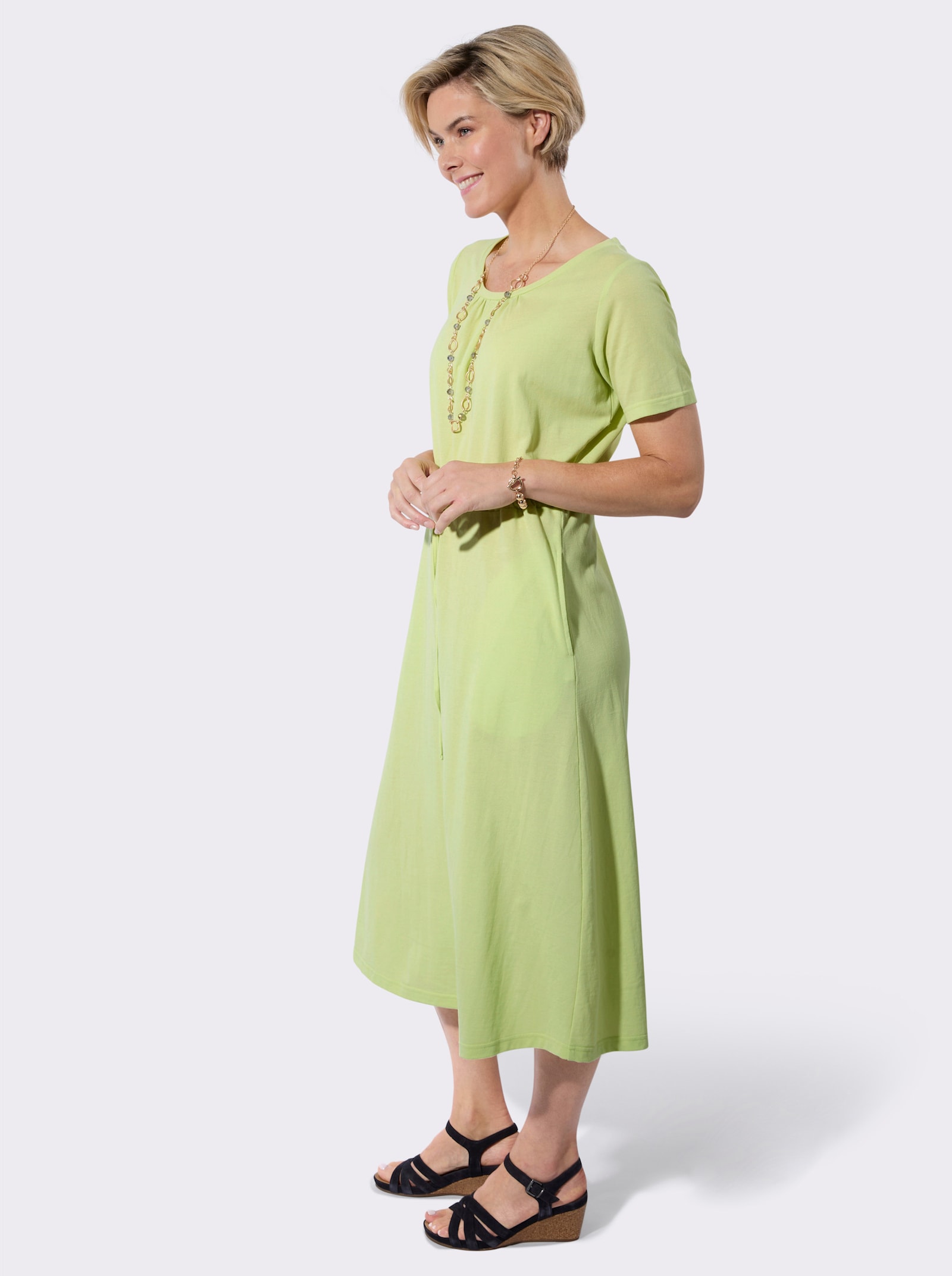 Zomerjurk met gerimpelde hals - pistache