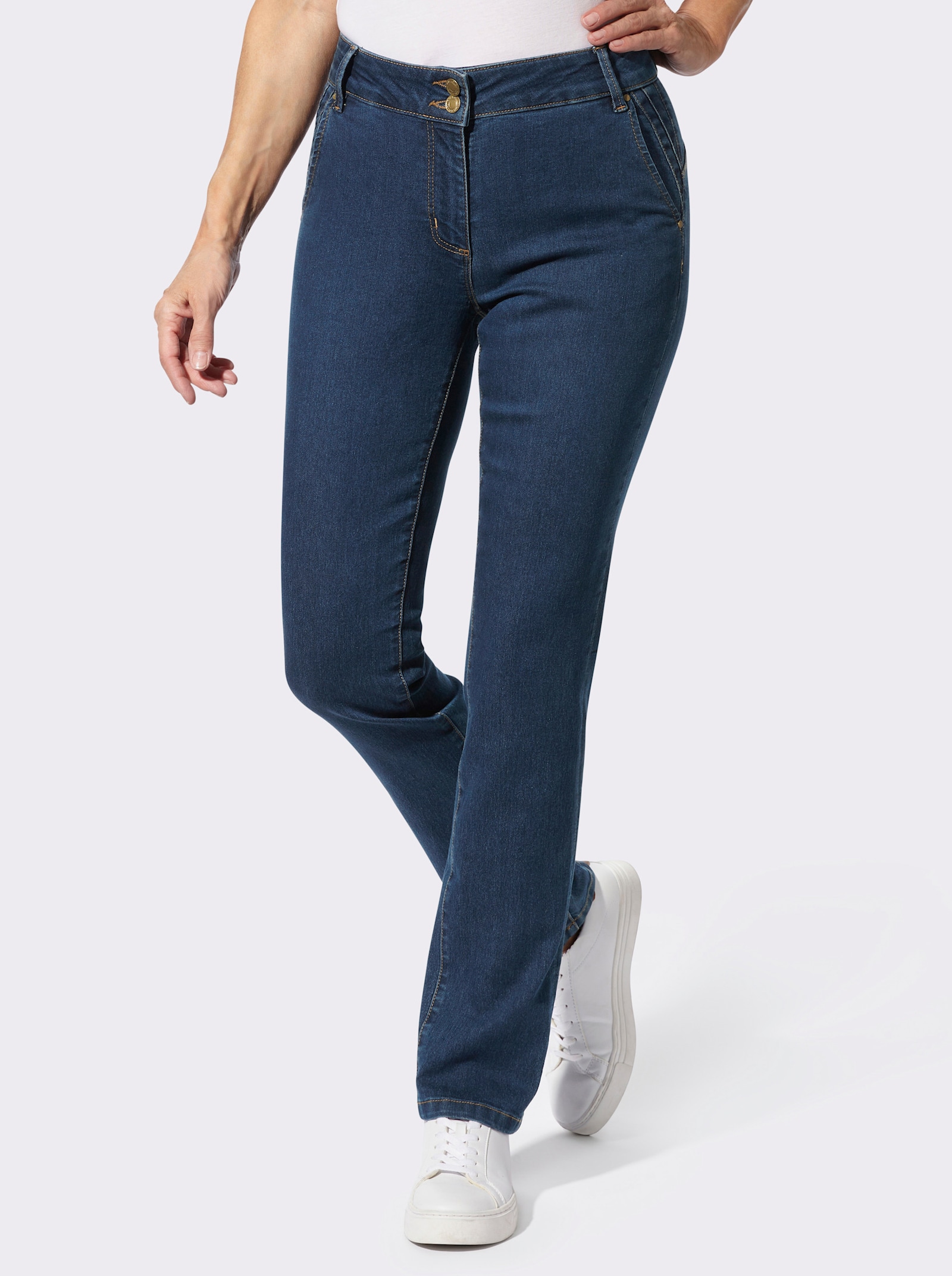 Jeans mit kontrastfarbigen Ziernähten - blue-stone-washed
