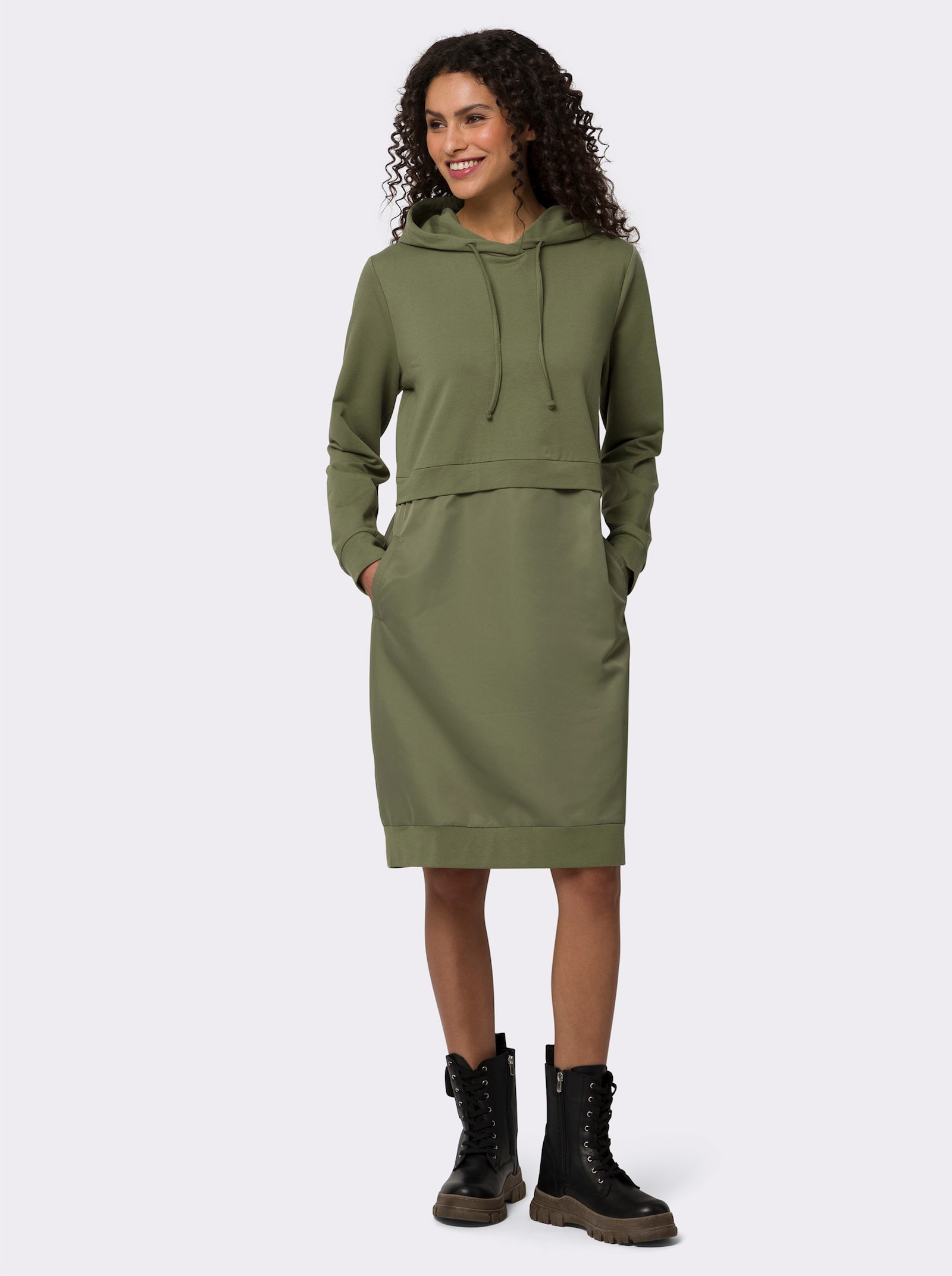 heine Shirtkleid mit Kapuze, 2-in-1-Optik - khaki
