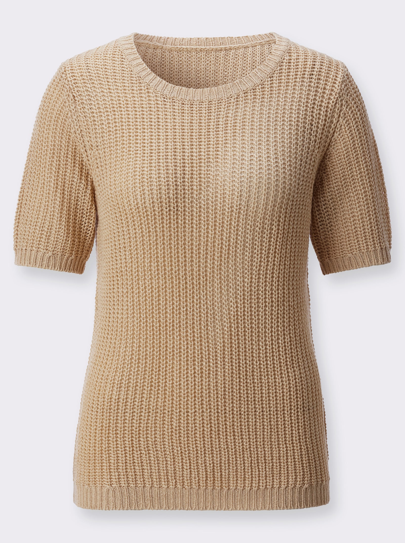 Kurzarmpullover aus Bändchengarn - sand
