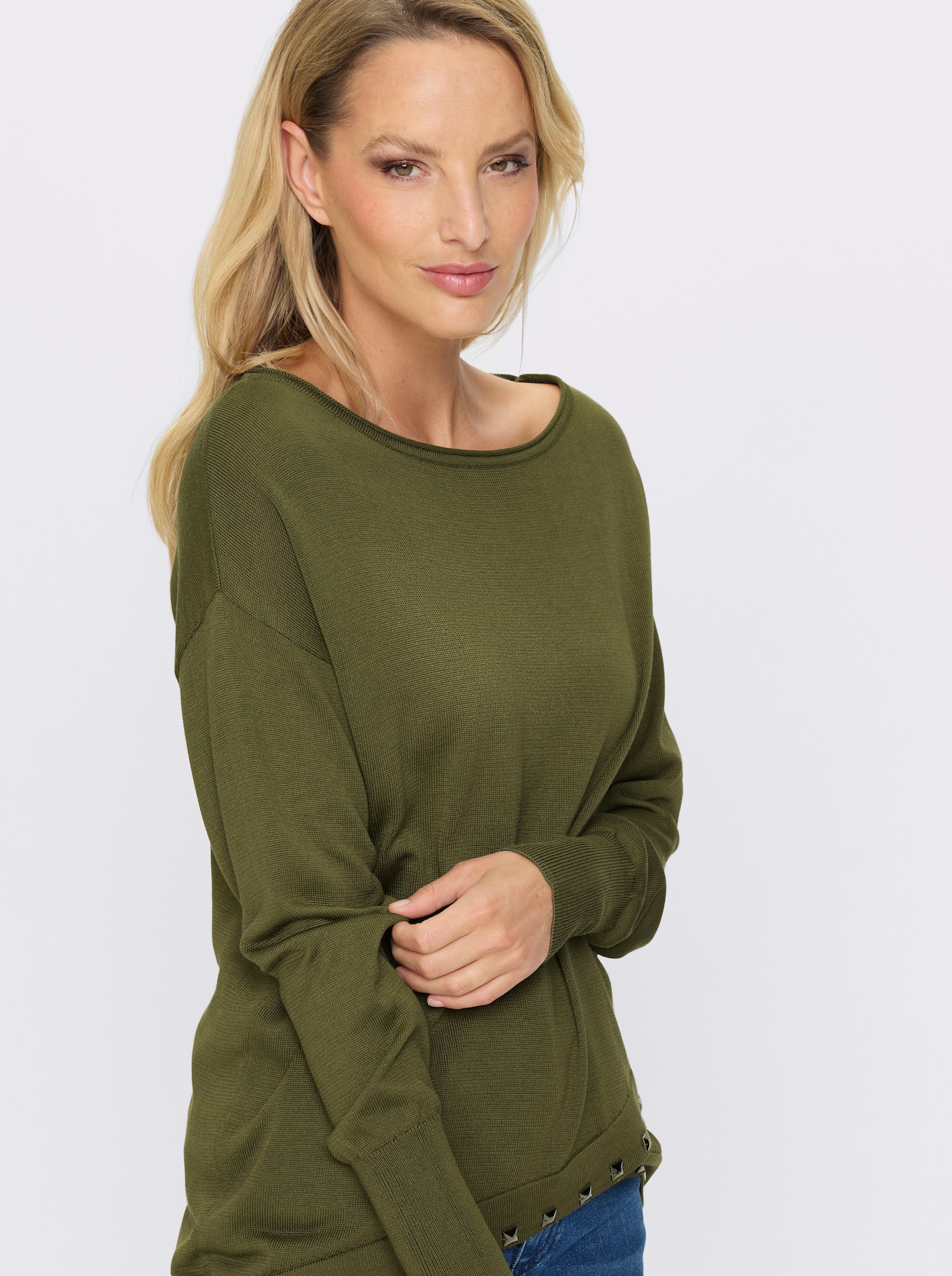 heine Strickpullover mit asymmetrischem Saum - oliv
