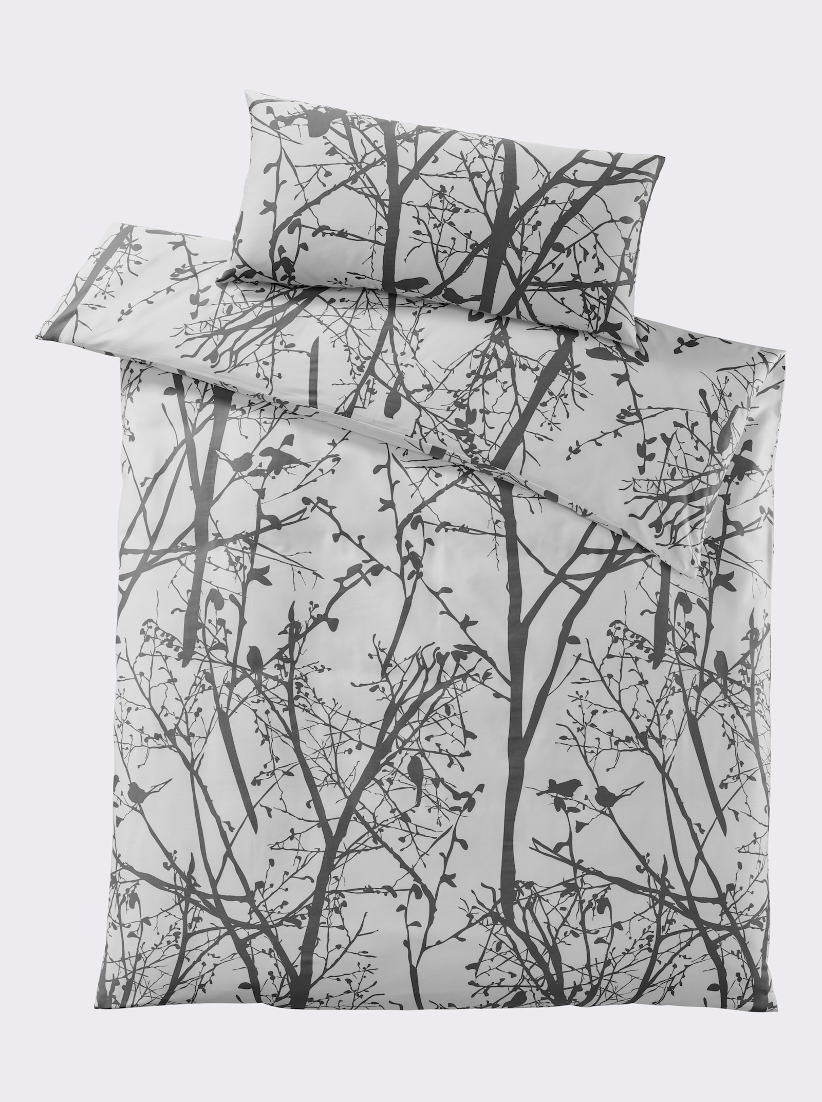 heine home Bettwäsche aus Mako-Satin - weiß-anthrazit-bedruckt