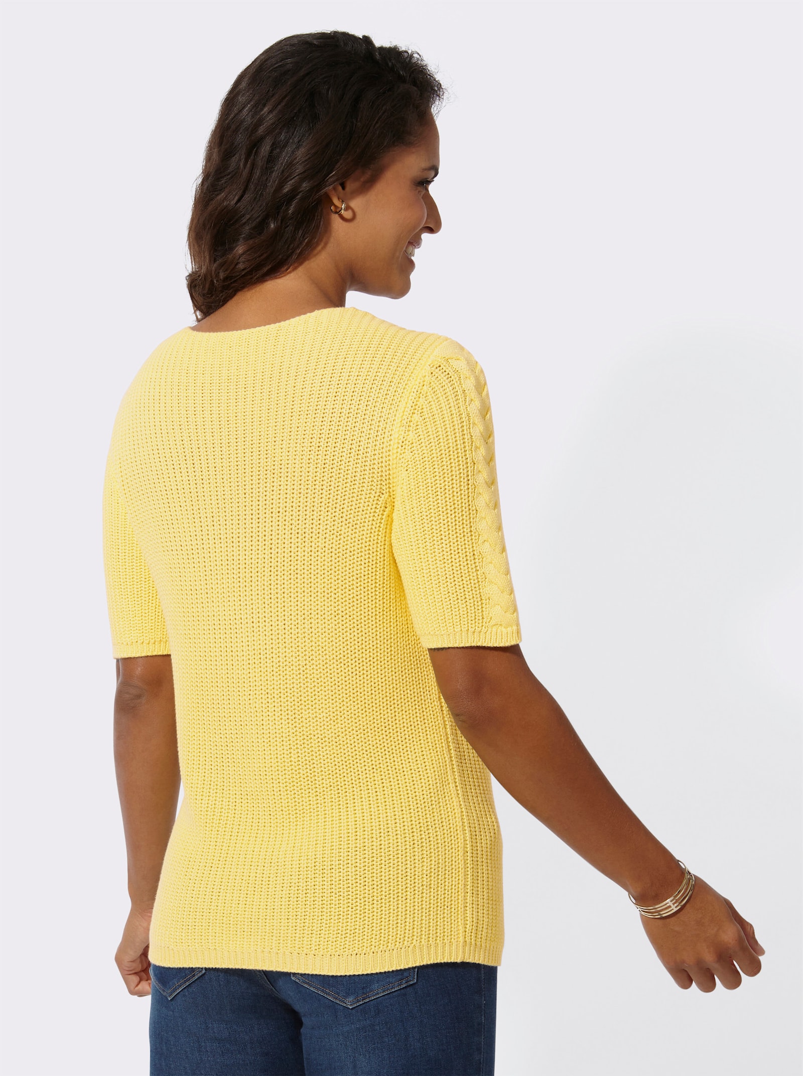Kurzarmpullover mit Bändchen-Verzierung - zitrone