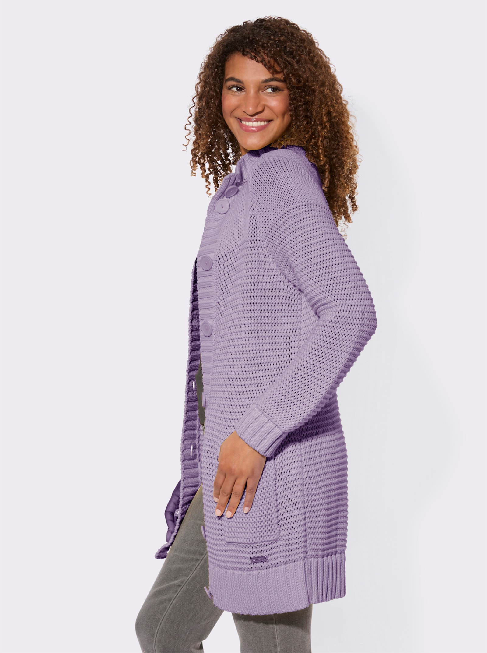 Longstrickjacke mit partiellen Fantasiemuster - flieder