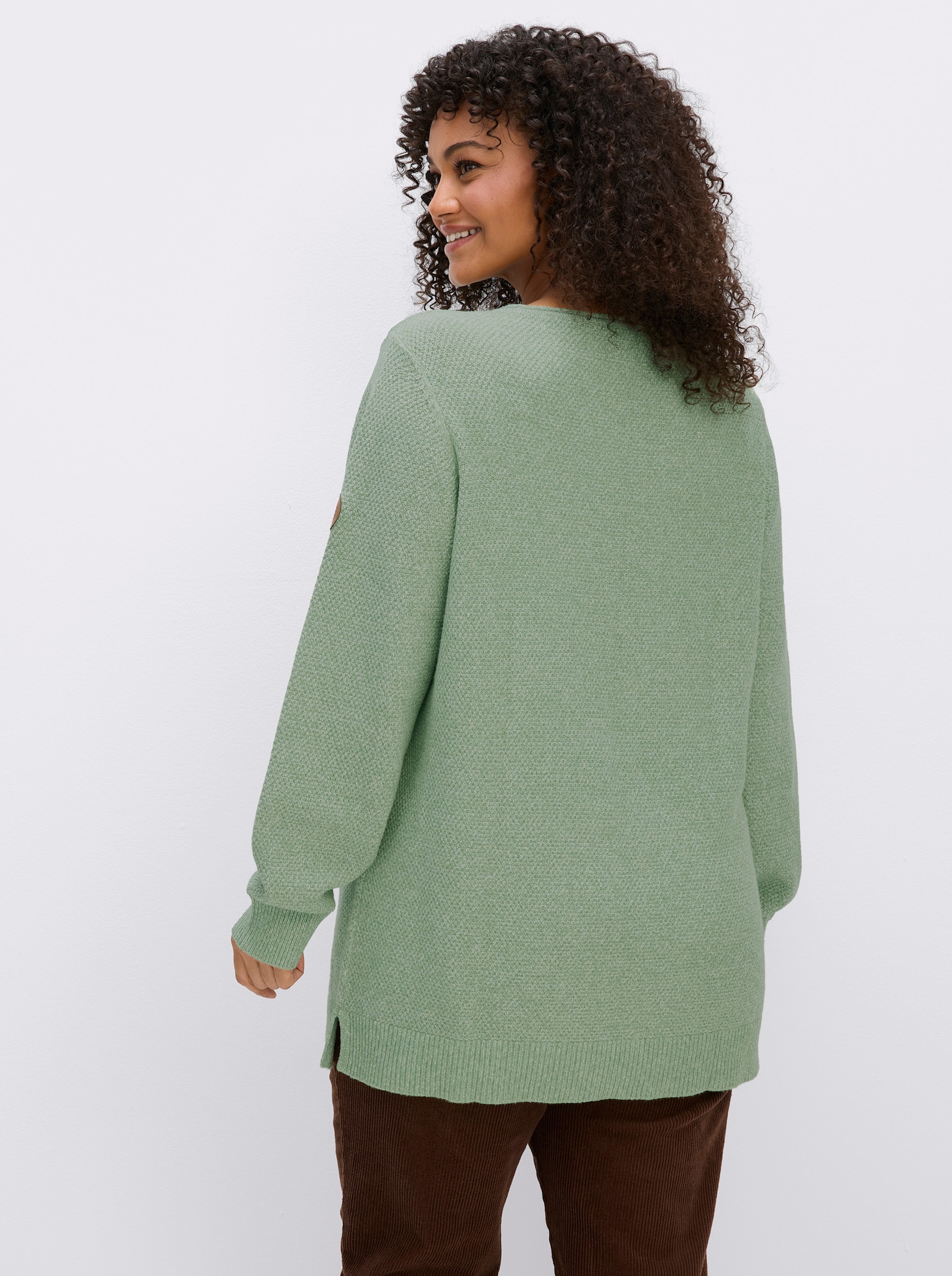 sheego Langarm-Pullover im soften Strukturstrick - eucalyptus-meliert