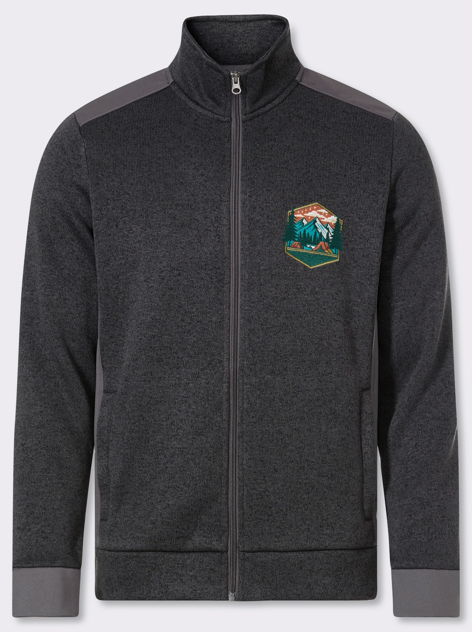 Catamaran Strickfleecejacke mit Stickerei - graphit-grau-meliert